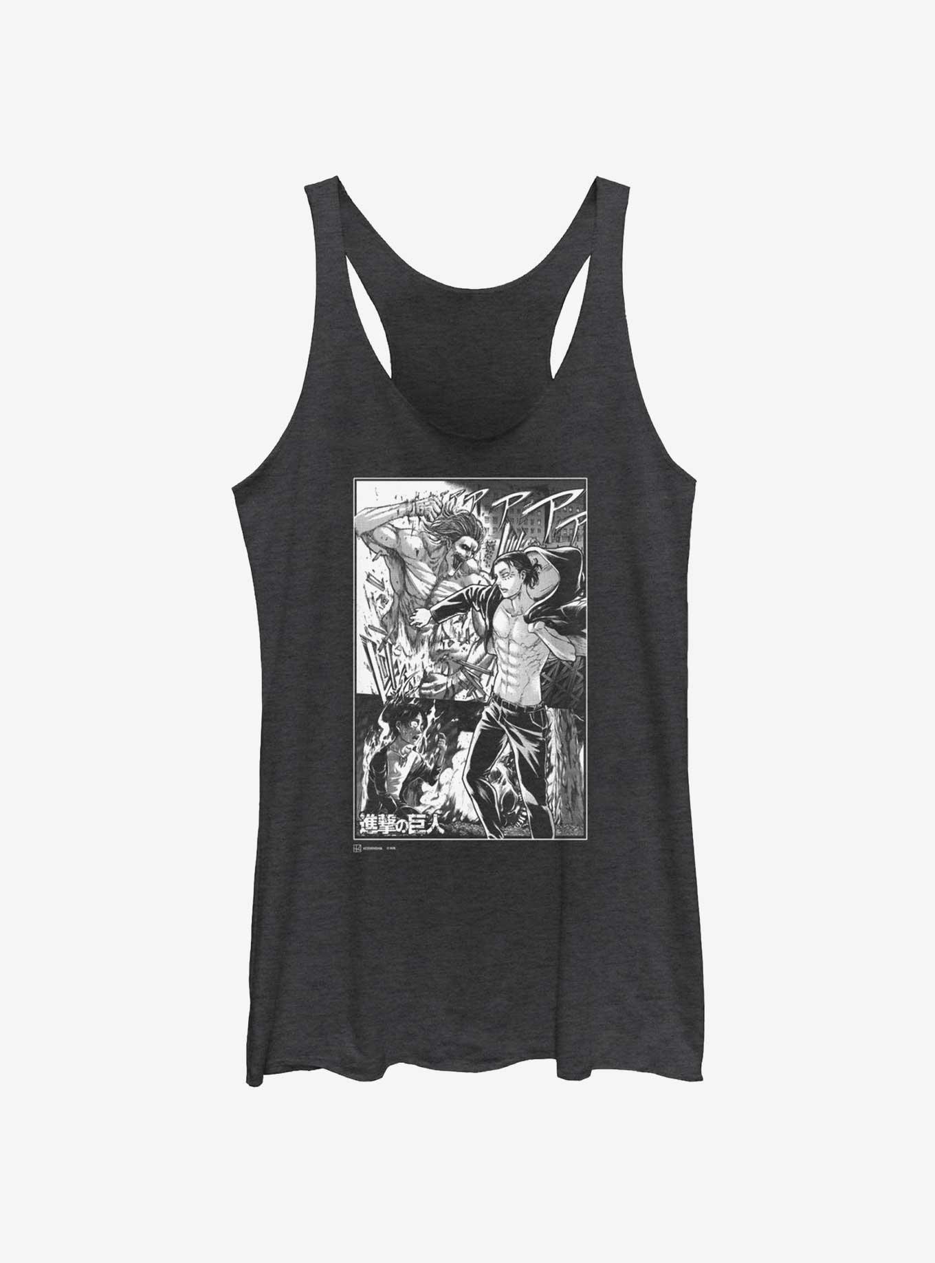 Attack on Titan Eren Yeager Manga Collage Womens Tank Top, BLK HTR, hi-res