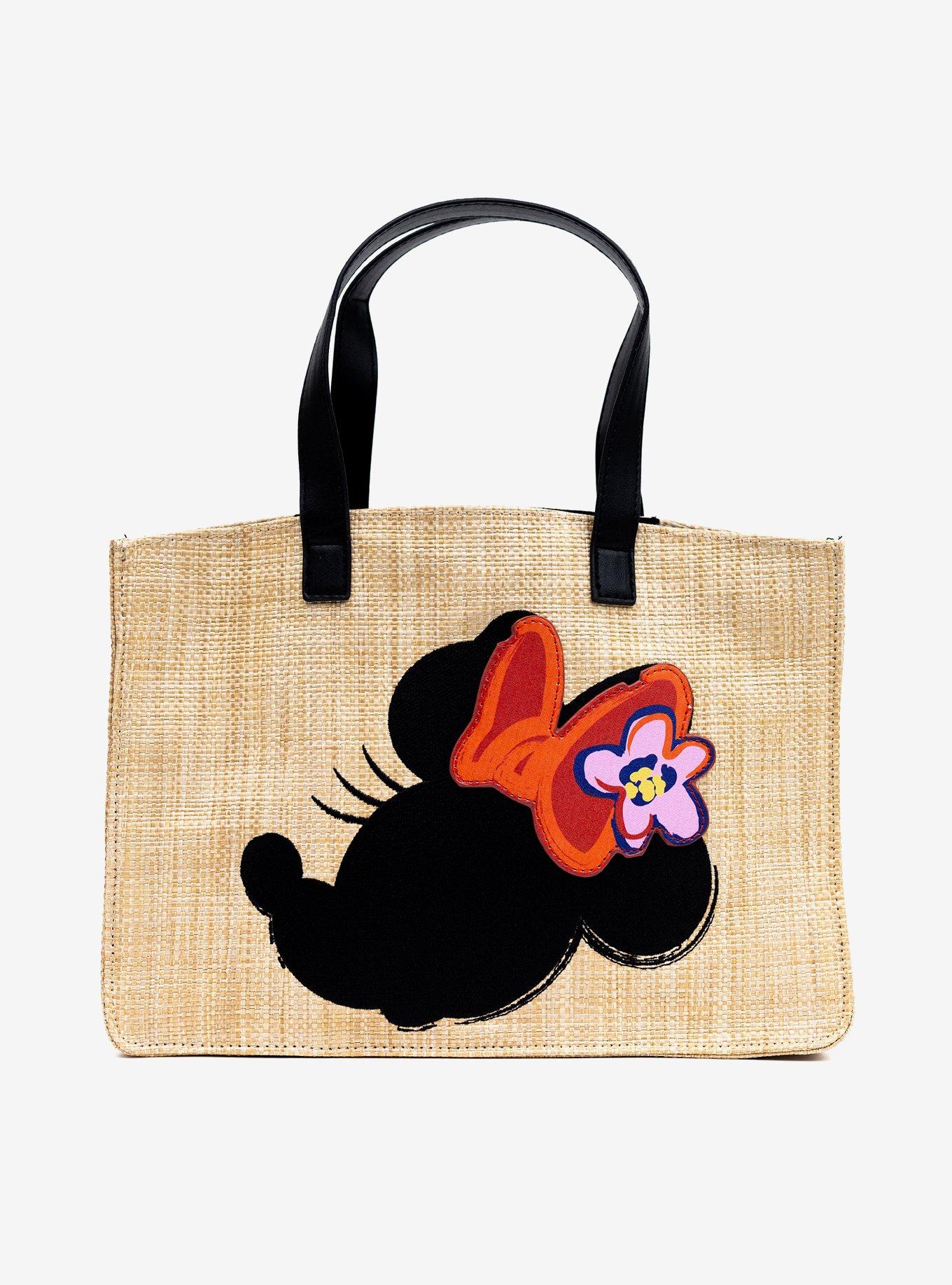 Disney Minnie Mouse Embroidered Bow Straw Tote Bag, , hi-res