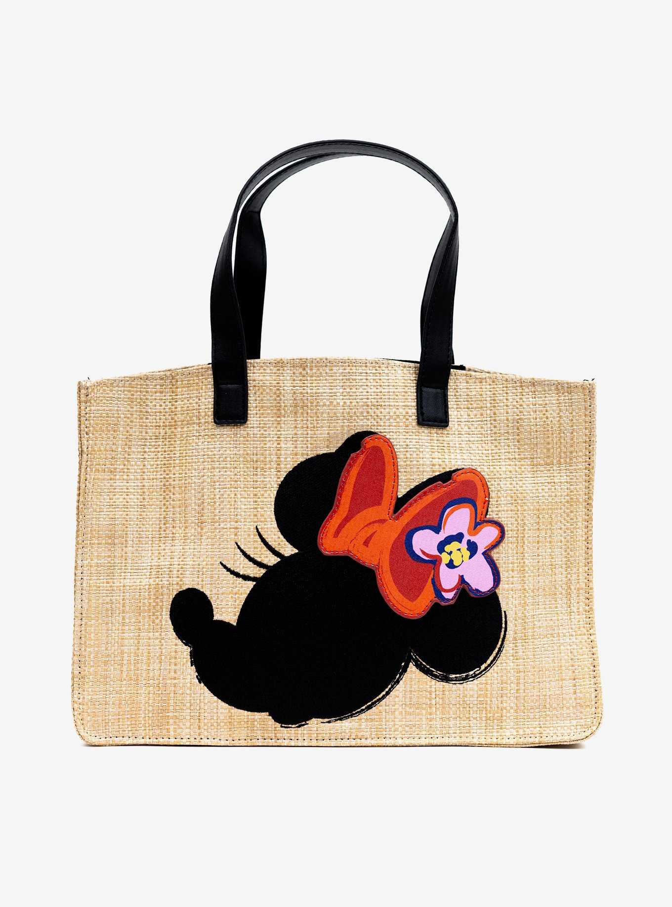 Disney Minnie Mouse Embroidered Bow Straw Tote Bag