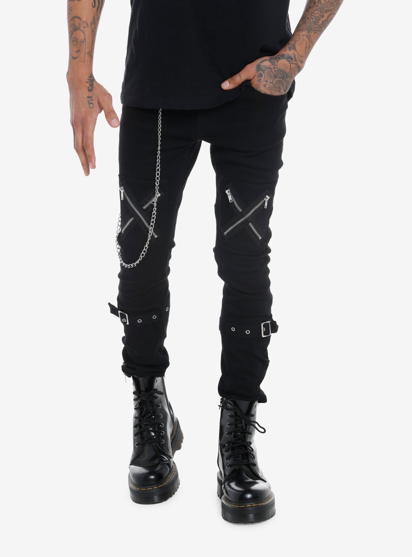 Black Zipper Buckle Stinger Jeans