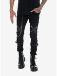 Black Zipper Buckle Stinger Jeans, BLACK, hi-res