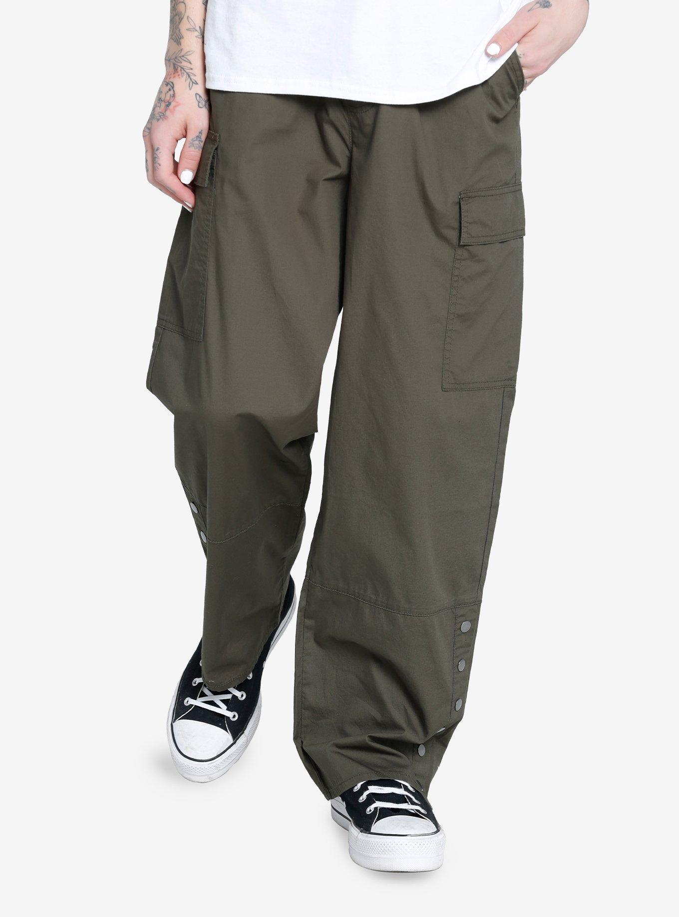 Olive Snap-Button Cargo Pants, , hi-res