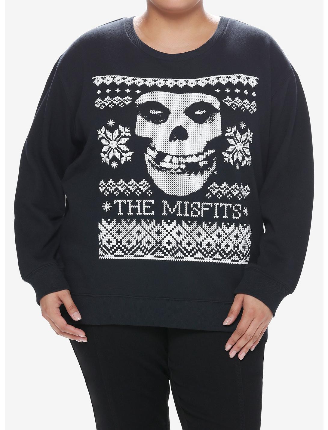 Misfits Fair Isle Fiend Skull Girls Sweatshirt Plus Size, BLACK, hi-res