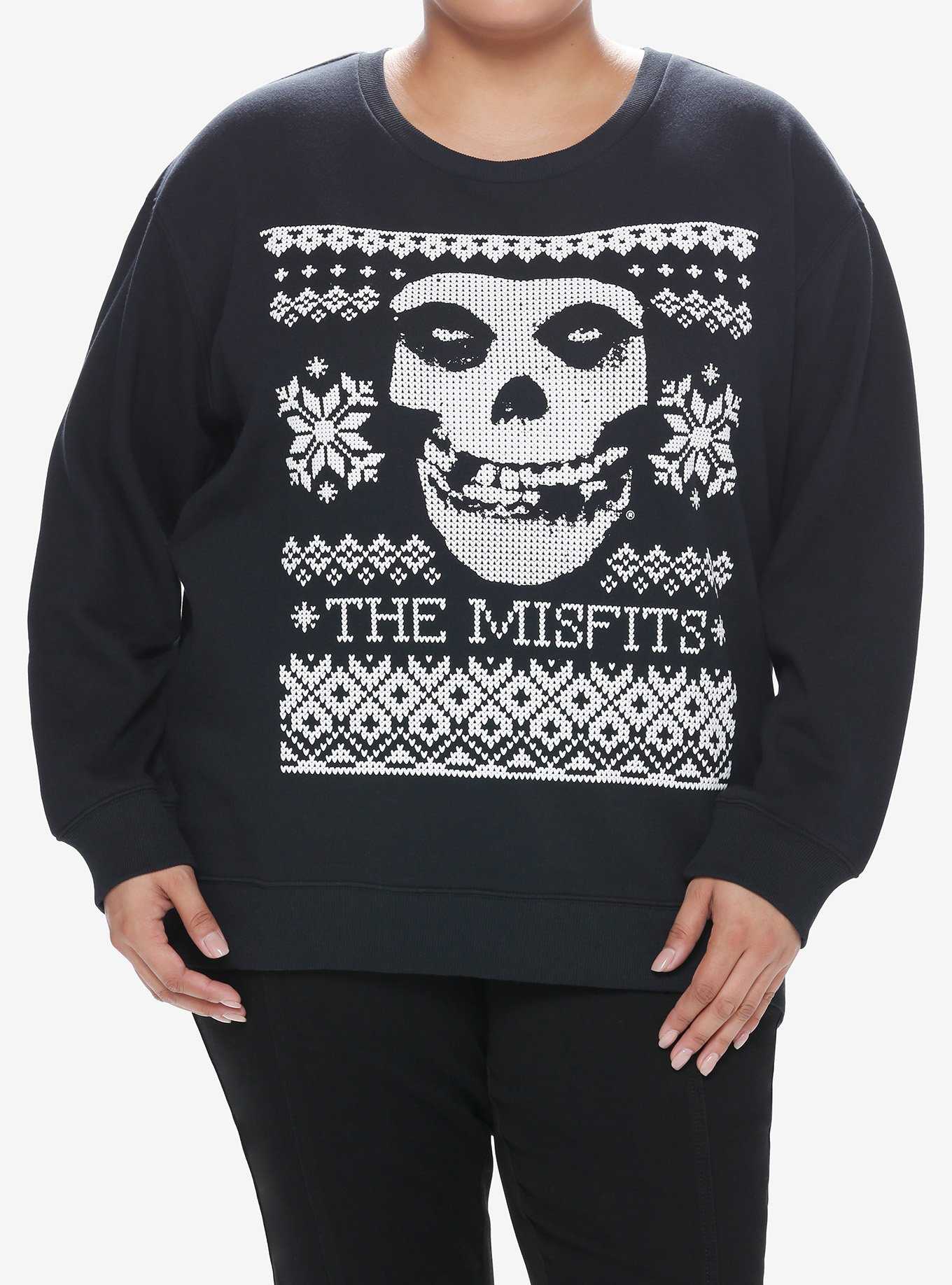 Misfits Fair Isle Fiend Skull Girls Sweatshirt Plus Size, , hi-res
