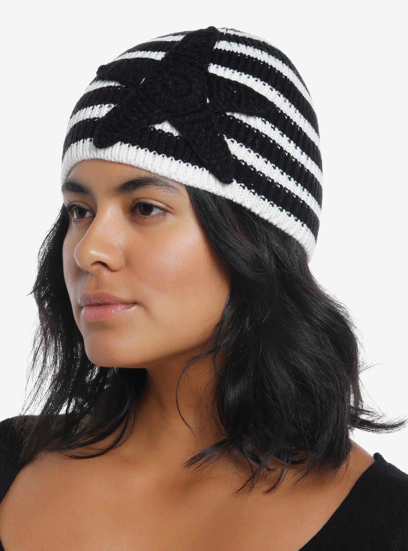 Black & White Stripe Star Beanie | Hot Topic