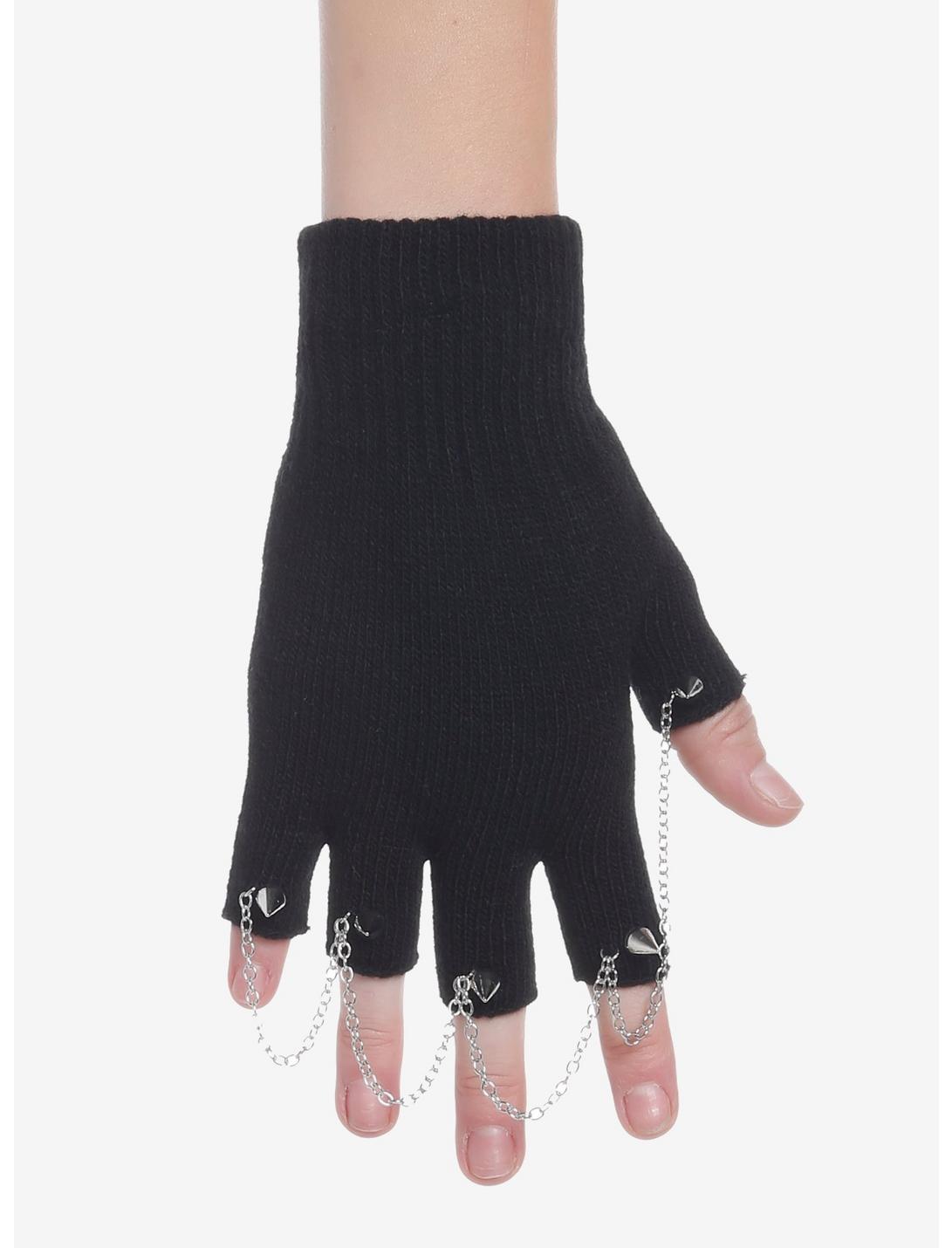 Stud Chain Fingerless Gloves, , hi-res