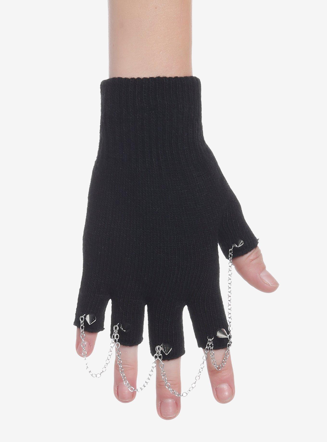 Stud Chain Fingerless Gloves, , hi-res