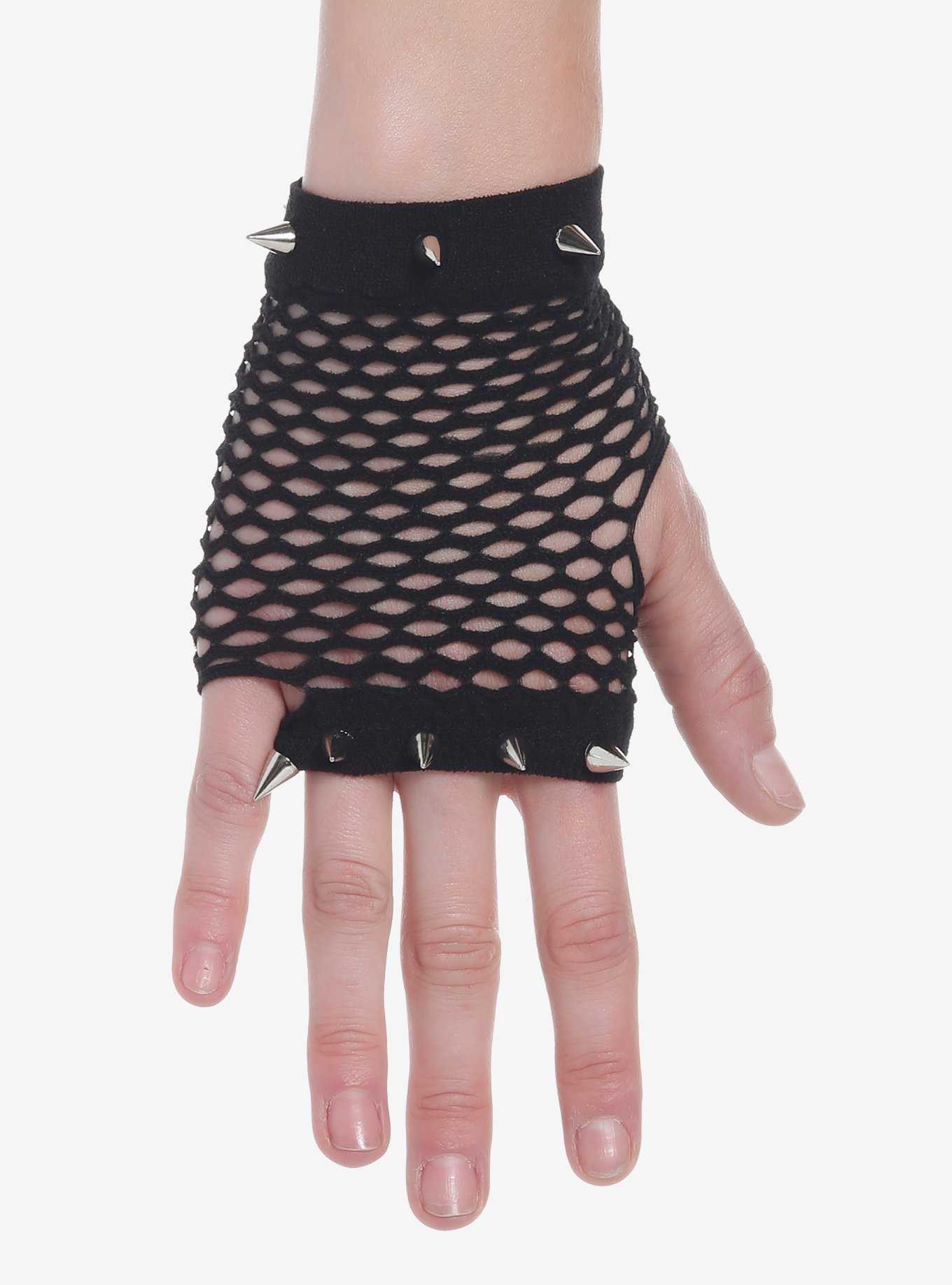 Studded Fishnet Fingerless Gloves, , hi-res