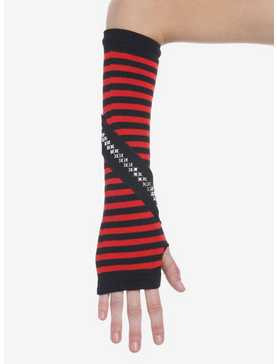 Red & Black Stripe Star Stud Arm Warmers, , hi-res