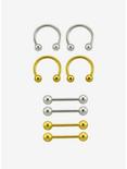 14G Steel Silver & Gold Nipple Barbell & Circular Barbell 8 Pack, , hi-res
