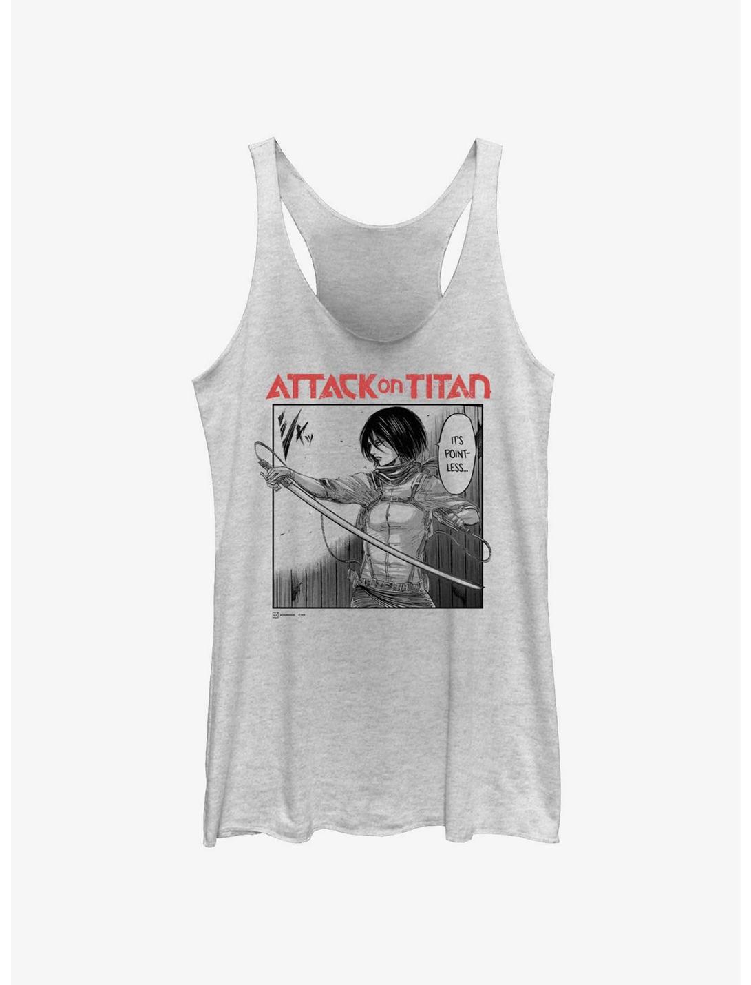 Attack on Titan Mikasa It's Pointless Manga Womens Tank Top BoxLunch Web Exclusive, WHITE HTR, hi-res