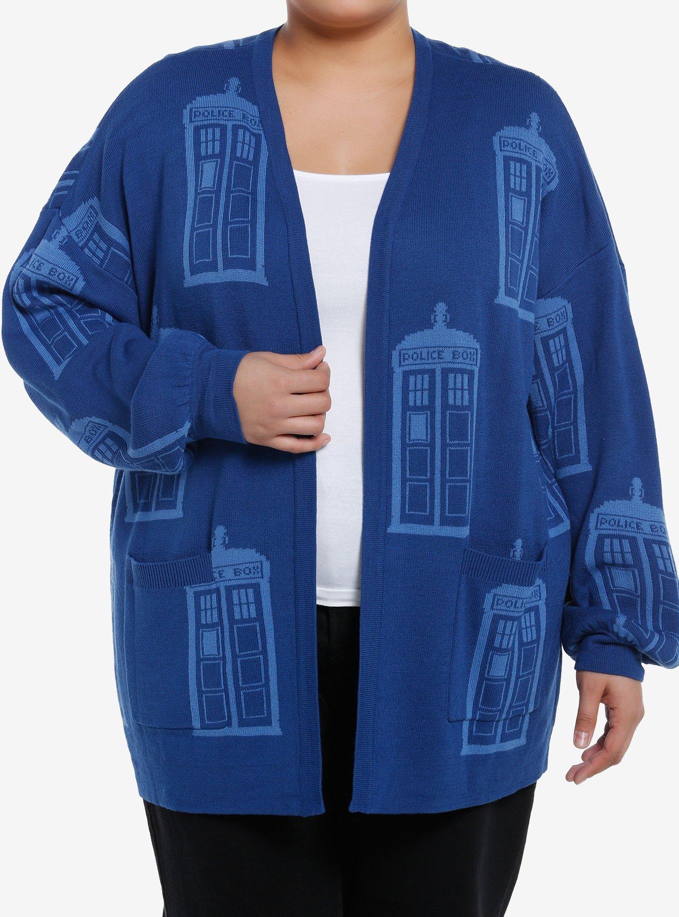 Doctor Who TARDIS Cardigan Plus Size, BLUE, hi-res