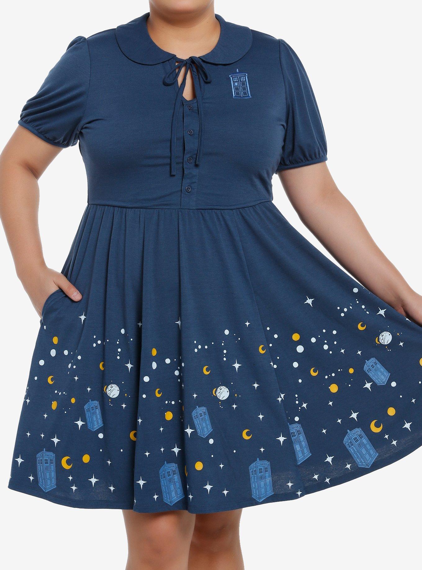 Doctor Who TARDIS Starry Night Dress Plus Size, BLUE  NAVY, hi-res
