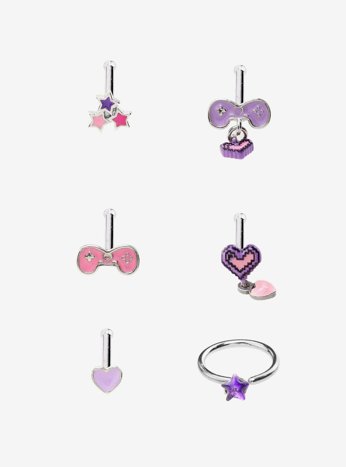 Gamer Girl Nose Stud & Captive Hoop 6 Pack, MULTI, hi-res