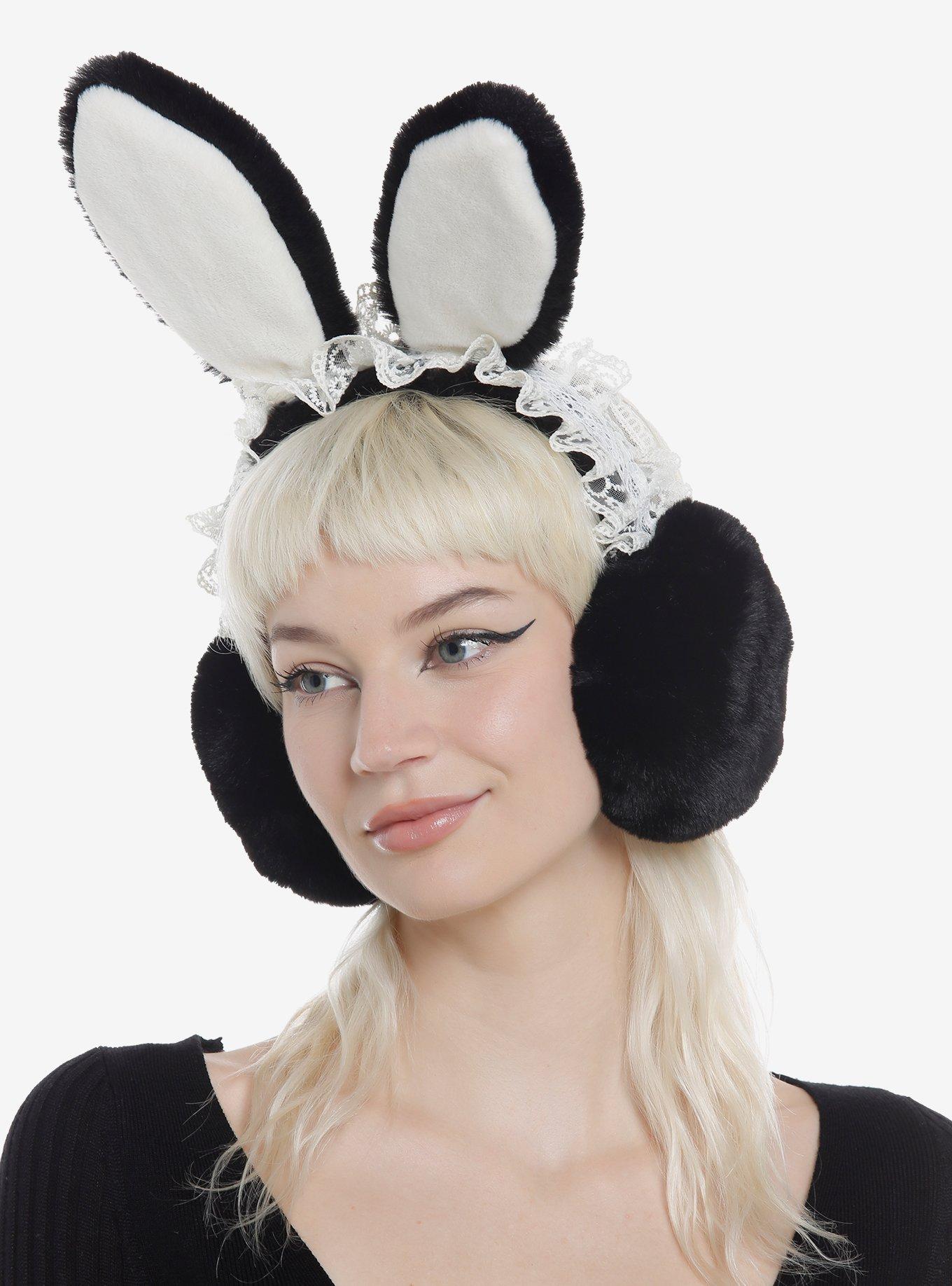 Bunny Ears Lace Trim Earmuffs, , hi-res