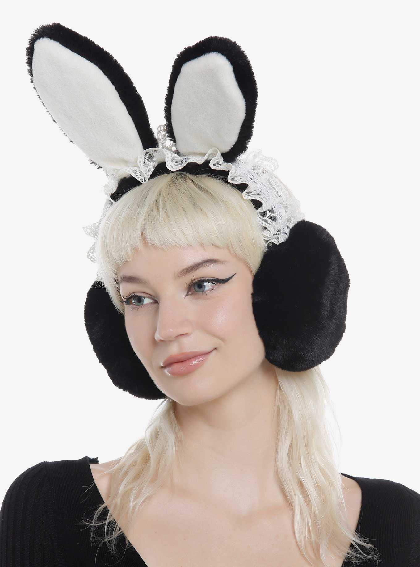 Bunny Ears Lace Trim Earmuffs, , hi-res
