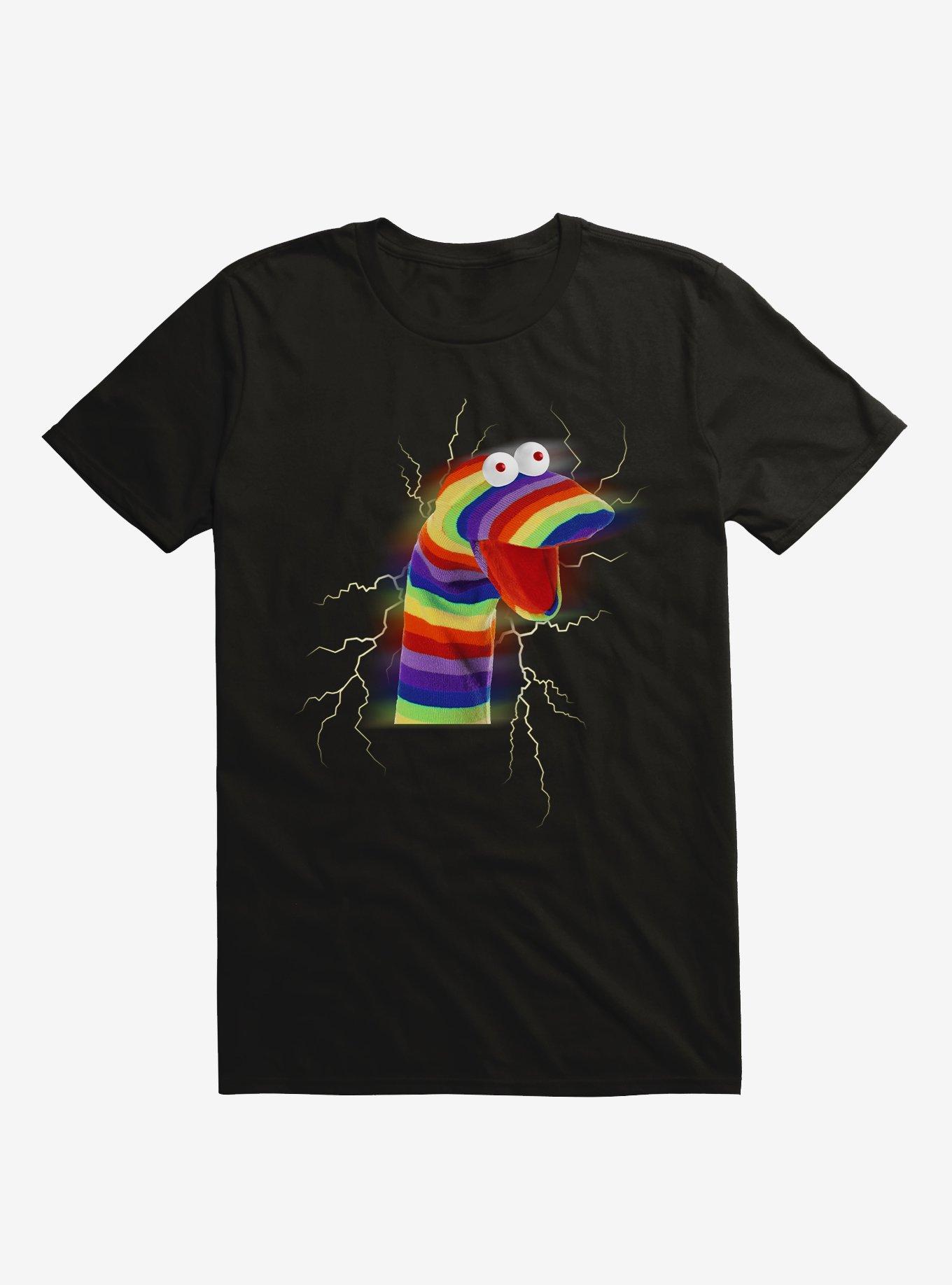 Electric Rainbow Hand Puppet T-Shirt, BLACK, hi-res