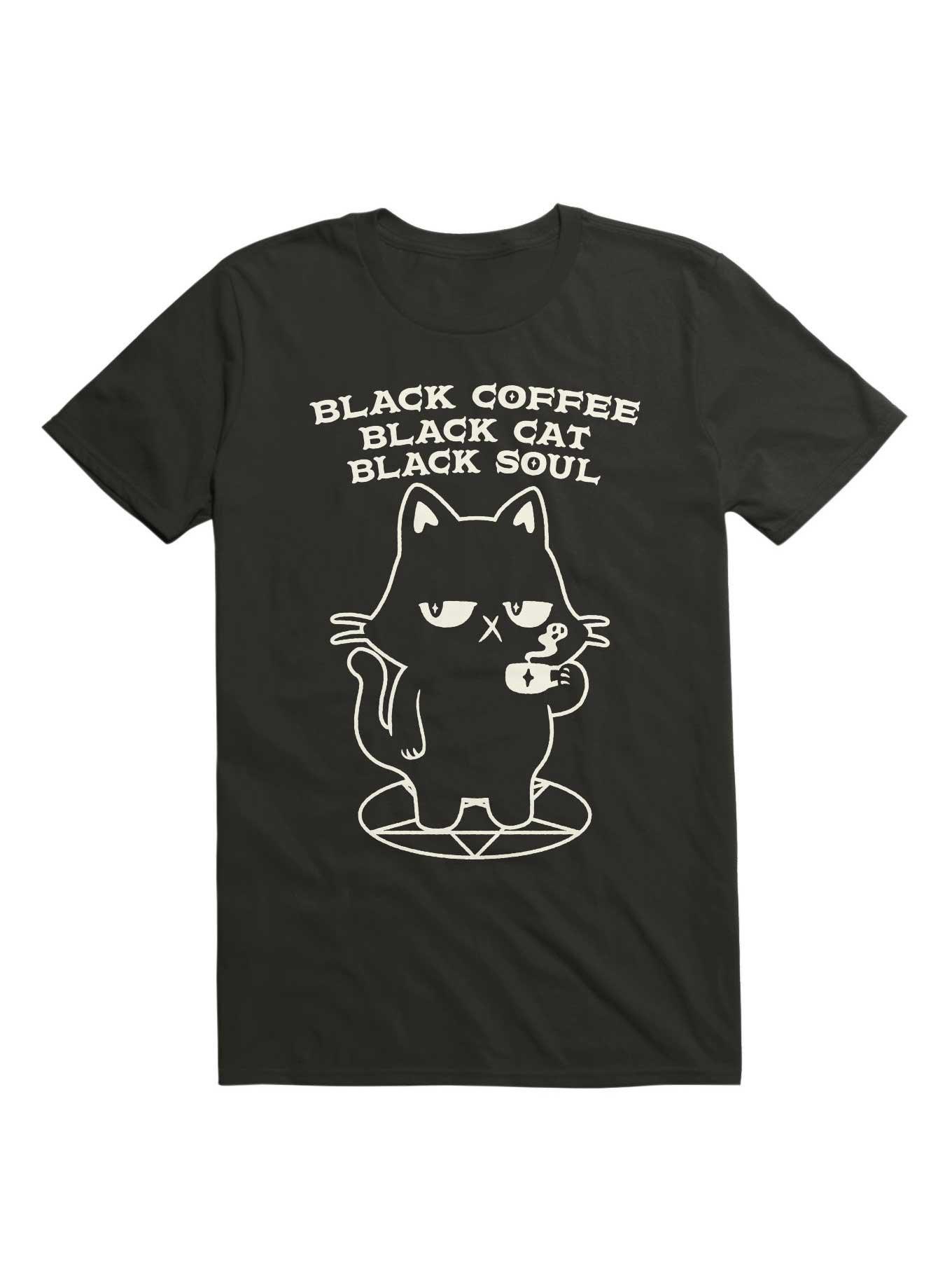 Black Coffee Black Cat Black Soul T-Shirt, BLACK, hi-res