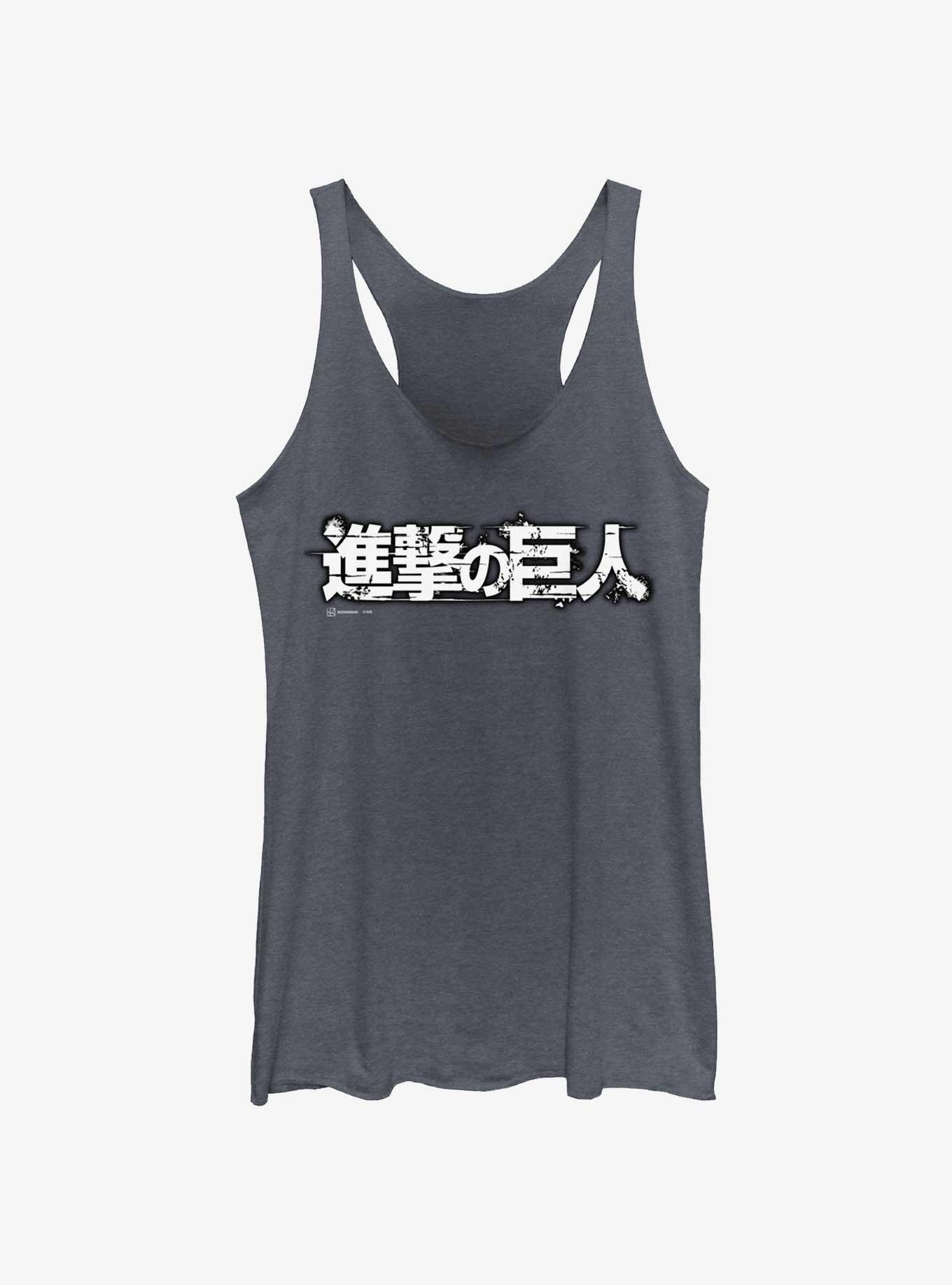 Attack on Titan Japanese Logo Girls Tank, NAVY HTR, hi-res