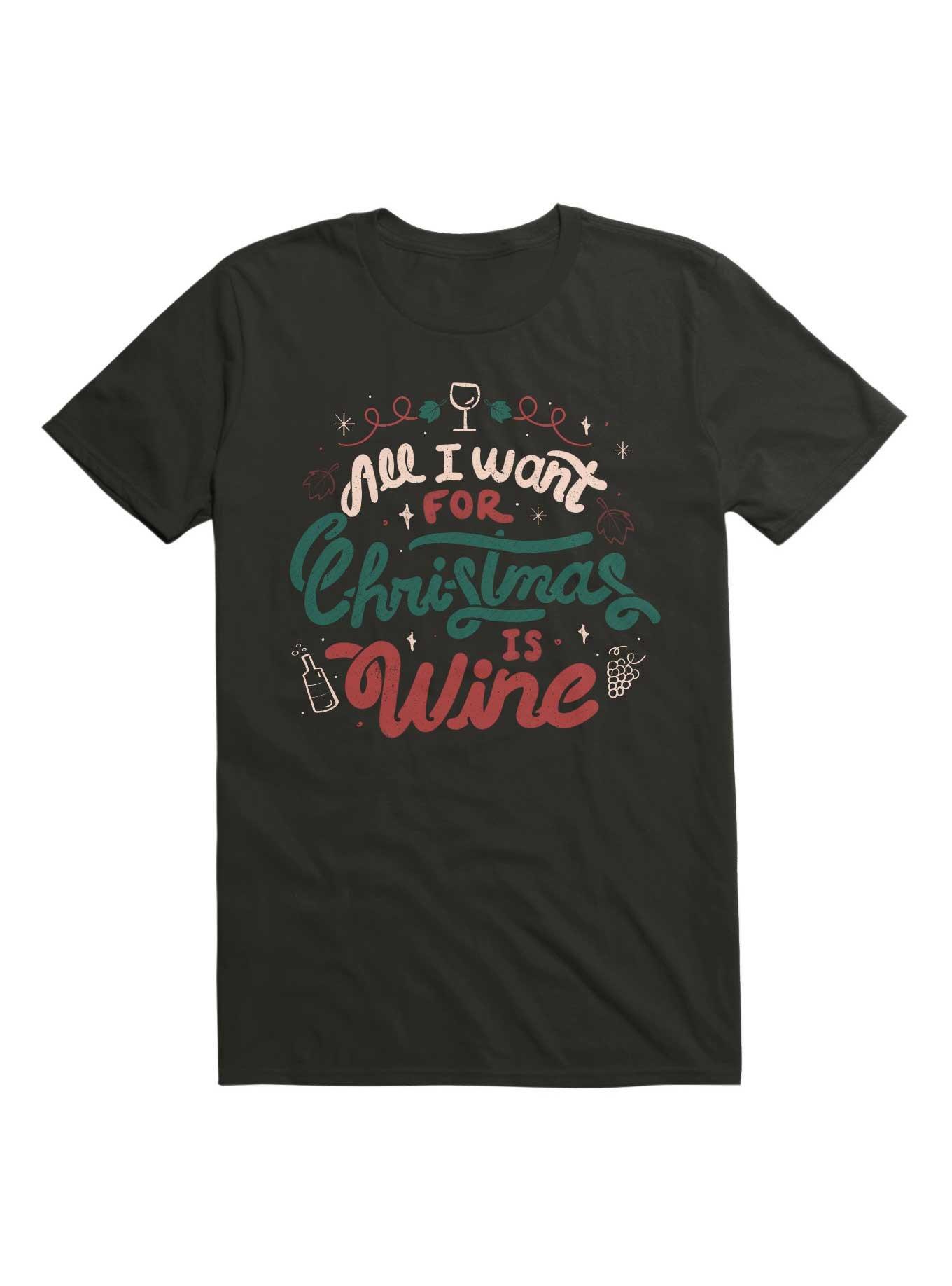 All I Want For Christmas is Wine T-Shirt, BLACK, hi-res