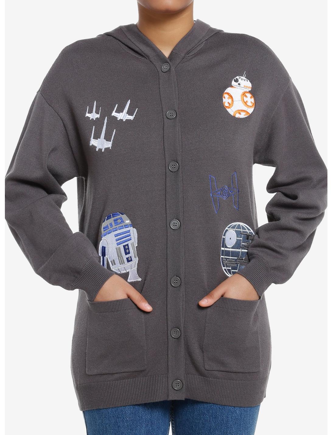 Her Universe Star Wars Droids Hooded Cardigan Her Universe Exclusive, DARK CHARCOAL, hi-res