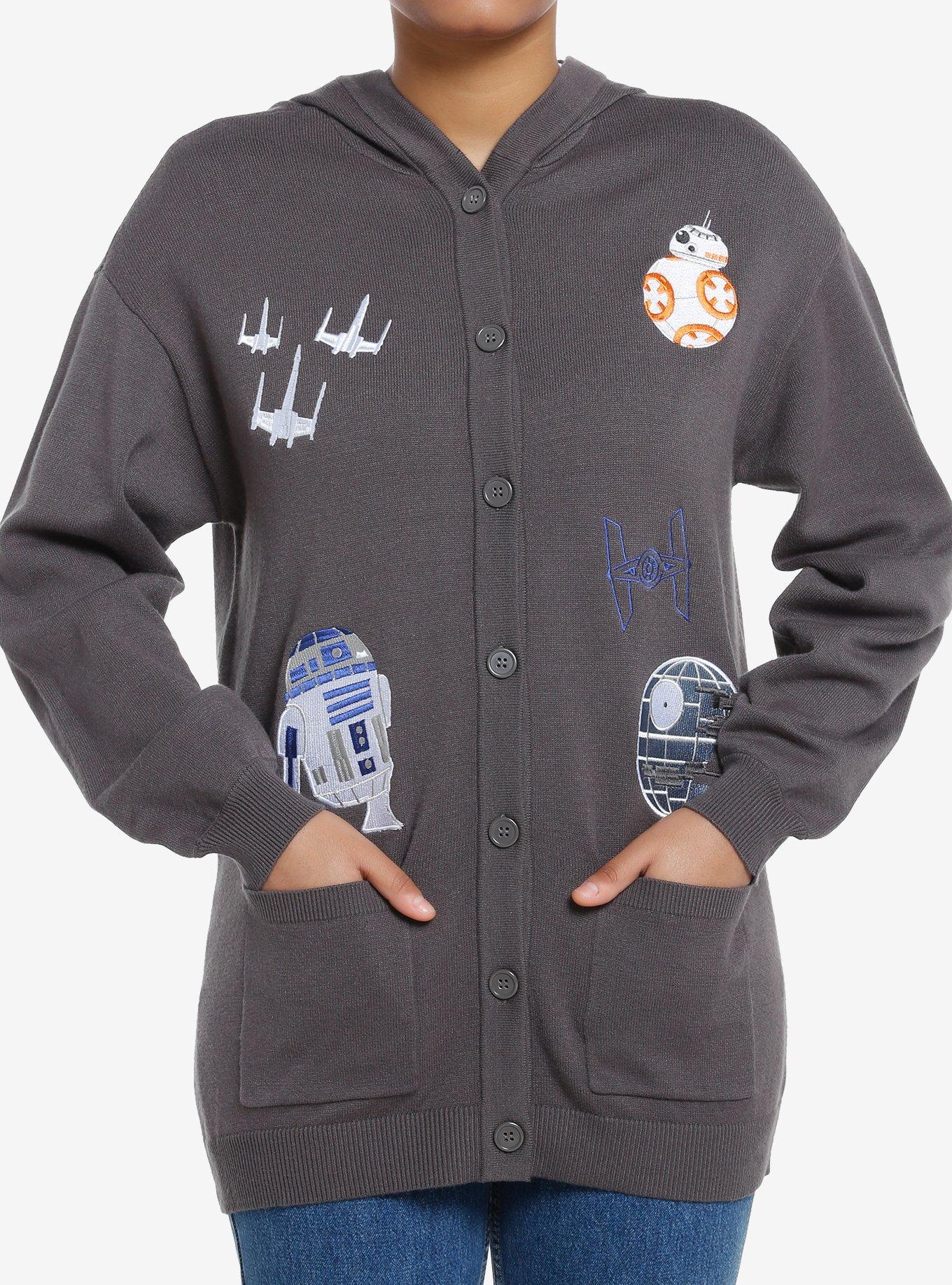 Her Universe Star Wars Droids Hooded Cardigan Her Universe Exclusive, DARK CHARCOAL, hi-res