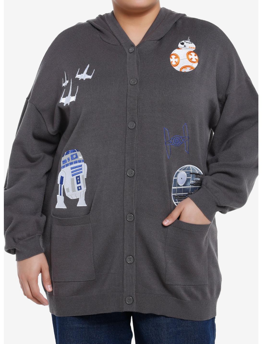 Her Universe Star Wars Droids Hooded Cardigan Plus Size Her Universe Exclusive, DARK CHARCOAL, hi-res