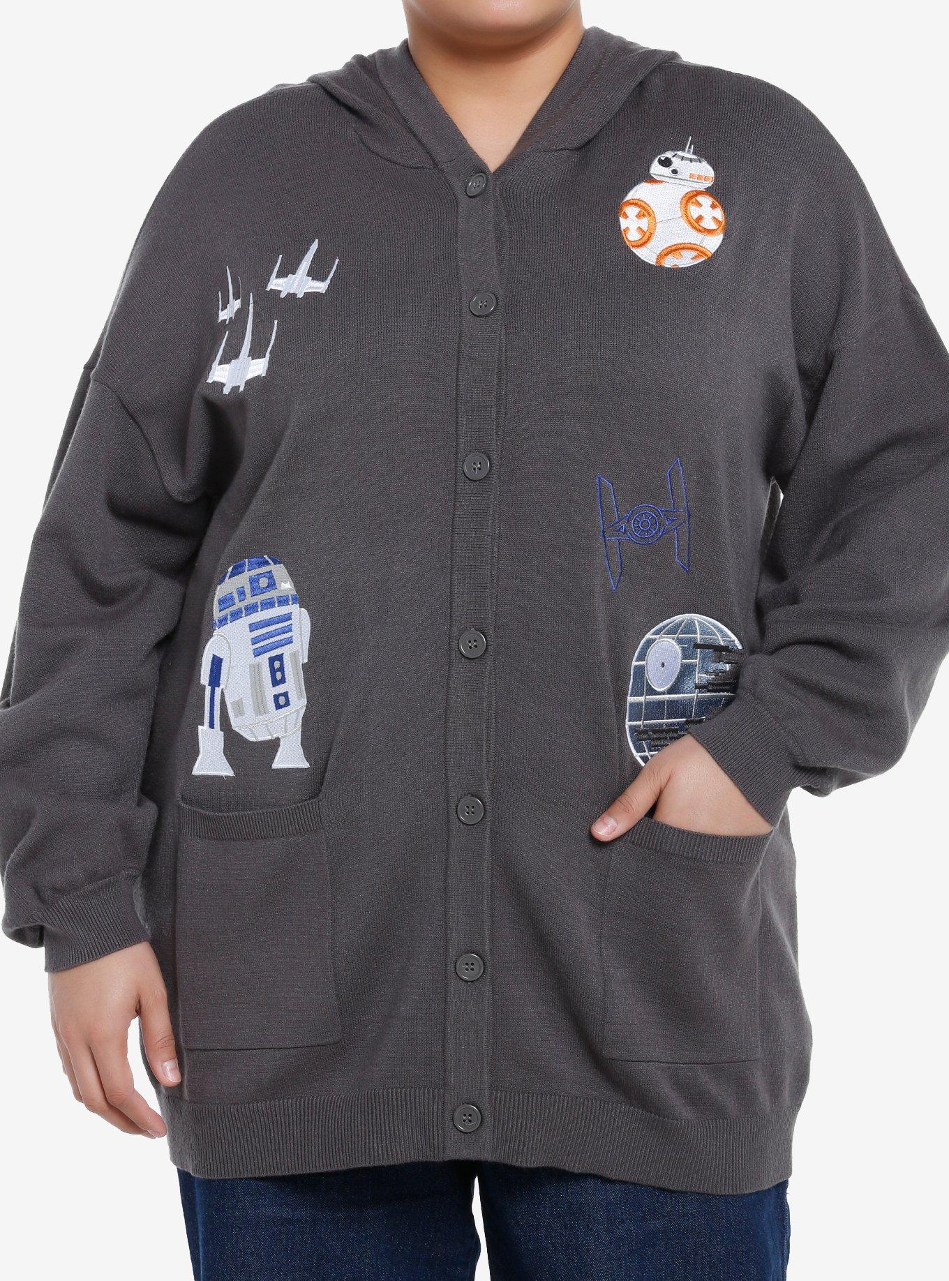 Her Universe Star Wars Droids Hooded Cardigan Plus Size Her Universe Exclusive, DARK CHARCOAL, hi-res