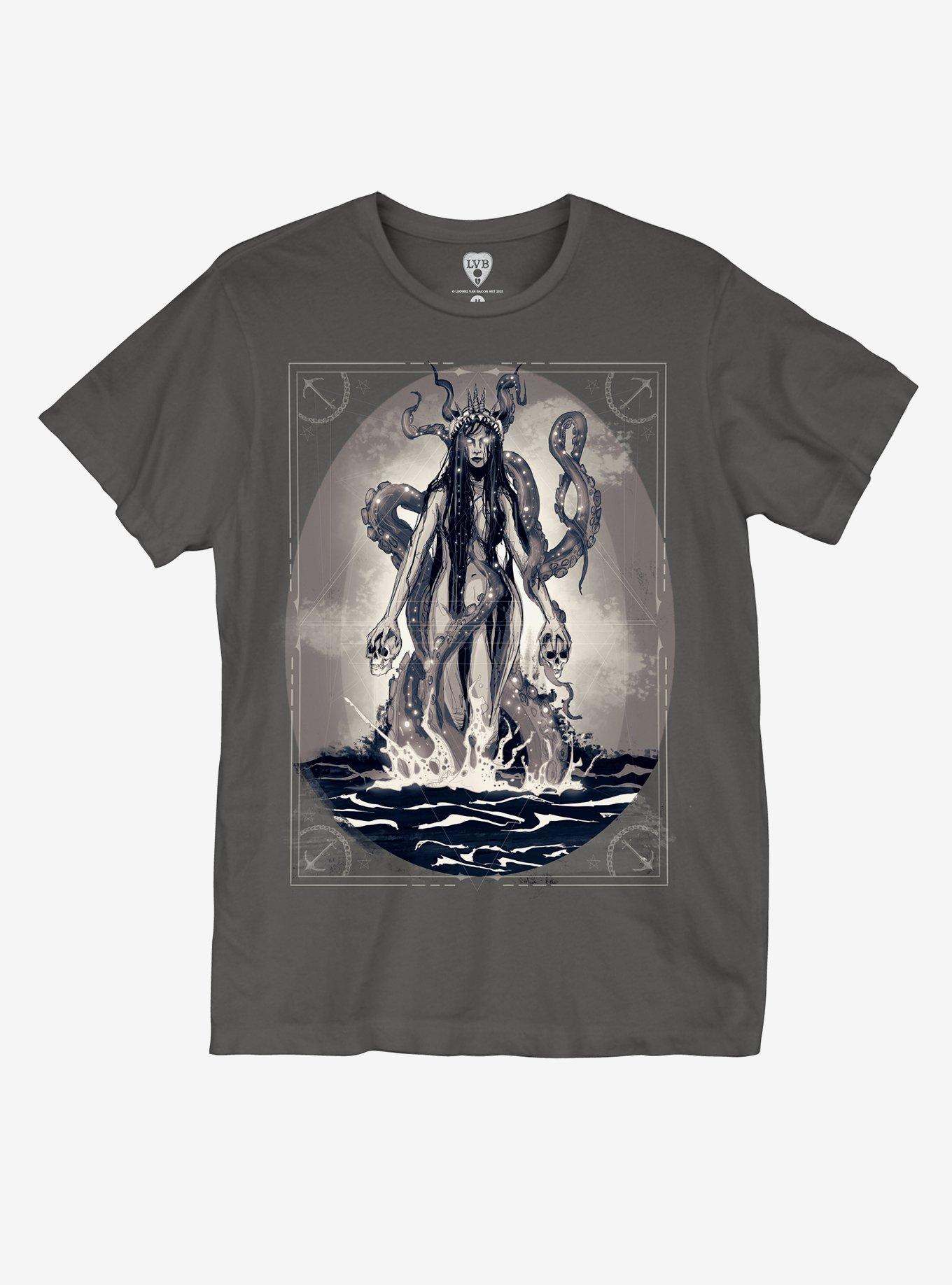 Mystical Siren T-Shirt By LVB Art, GREY, hi-res