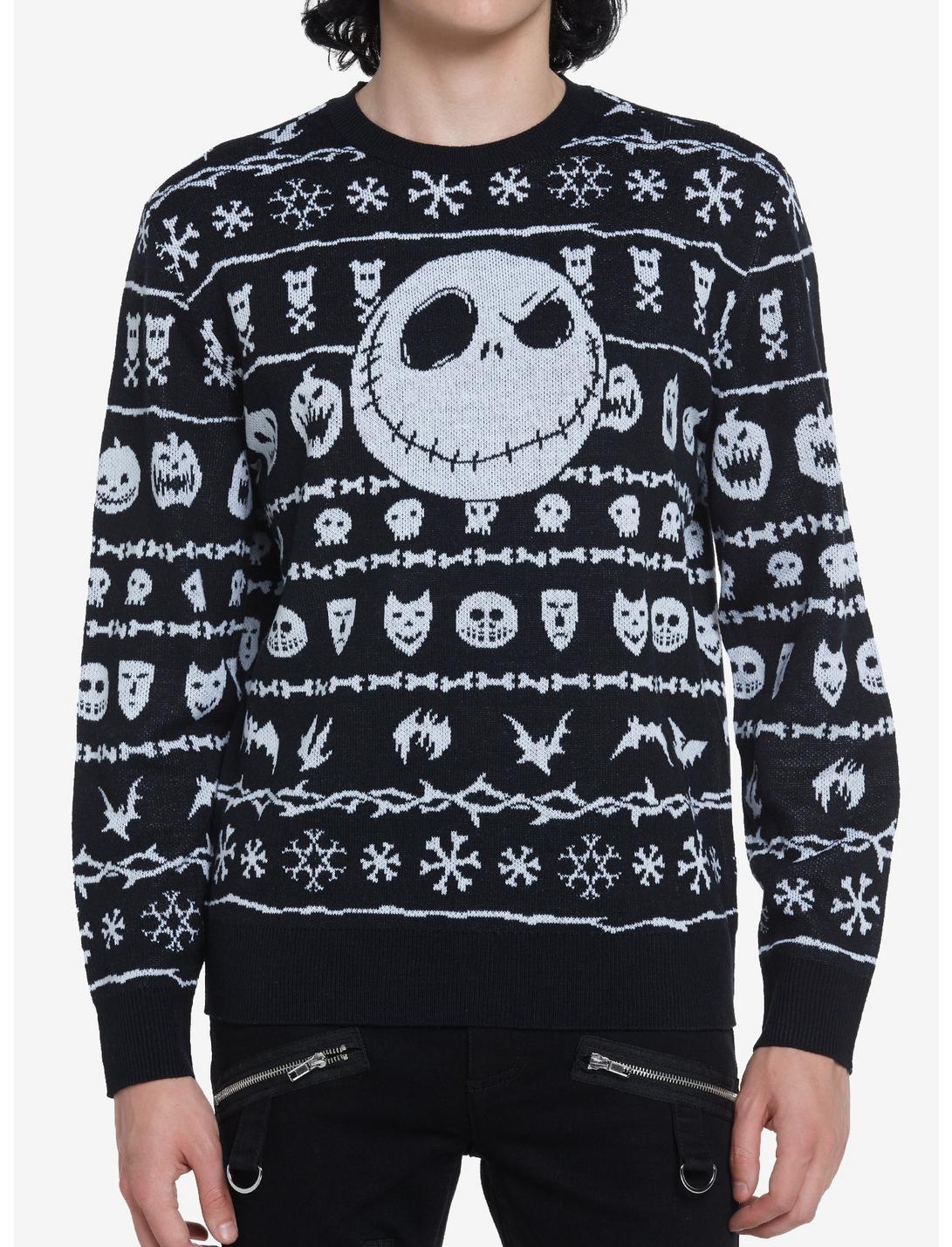 The Nightmare Before Christmas Fair Isle Intarsia Sweater, BLACK  WHITE, hi-res