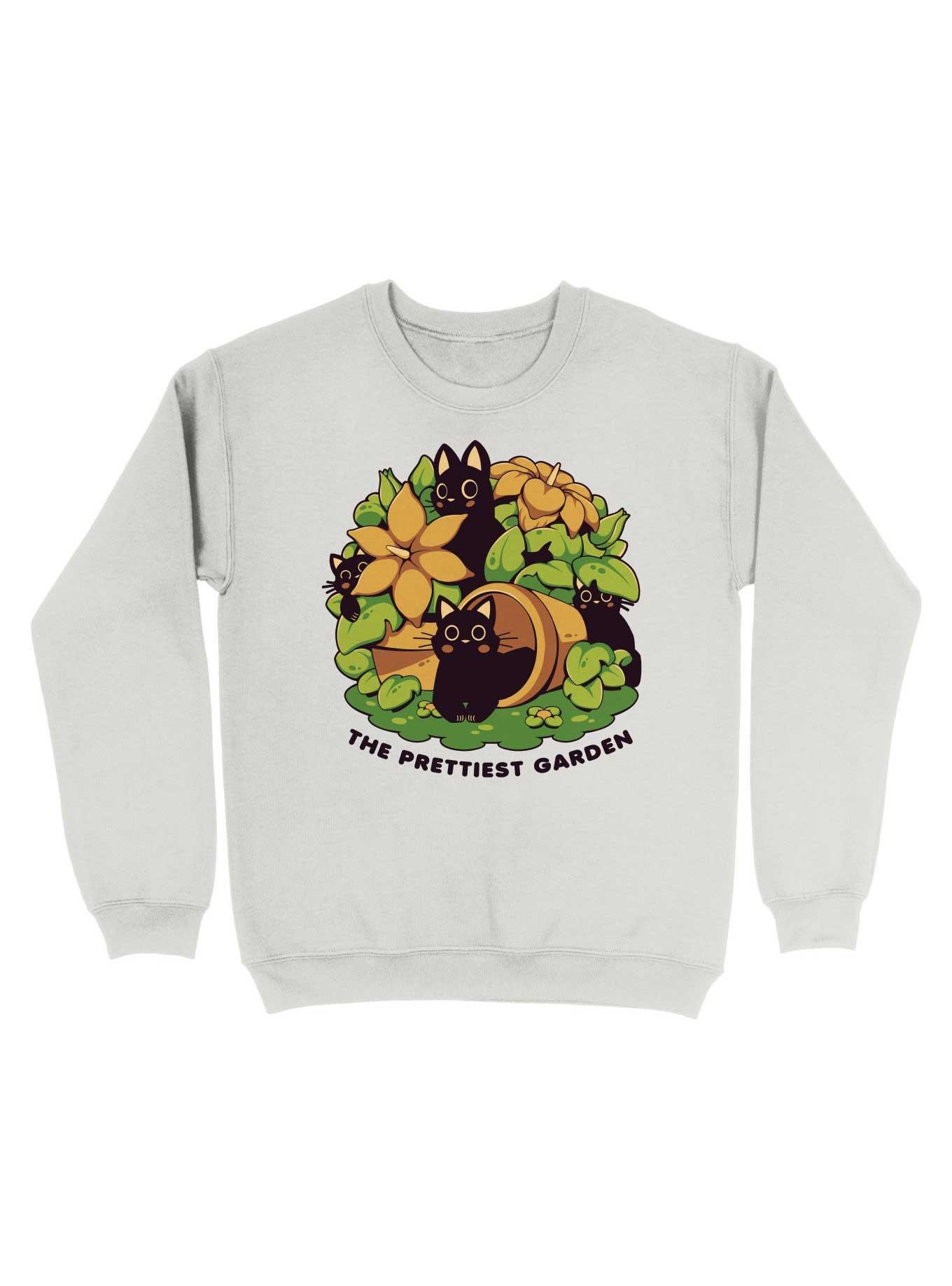 The Prettiest Garden Flower Cat Sweatshirt, WHITE, hi-res