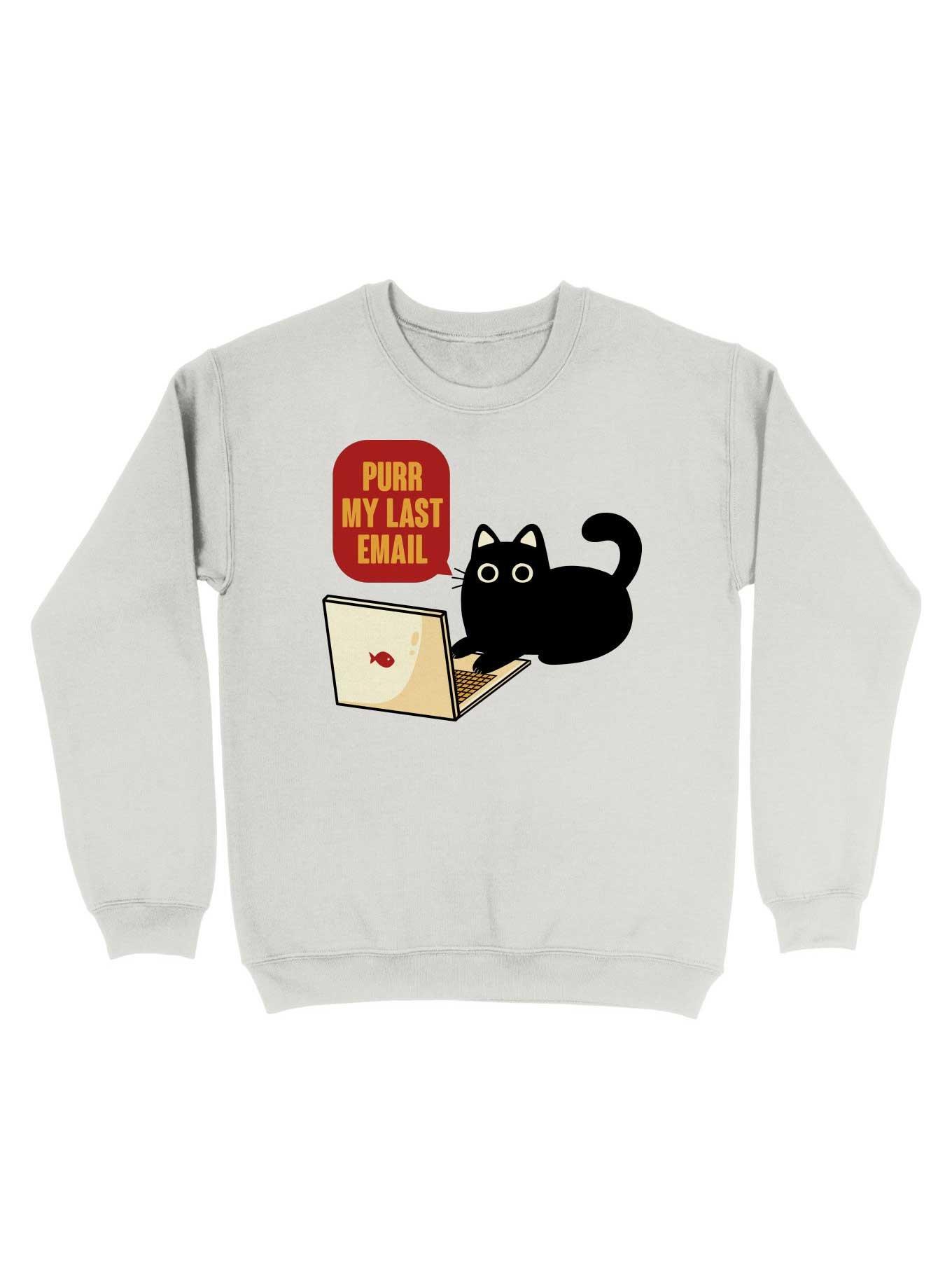 Purr My Last Email Black Cat Sweatshirt, WHITE, hi-res