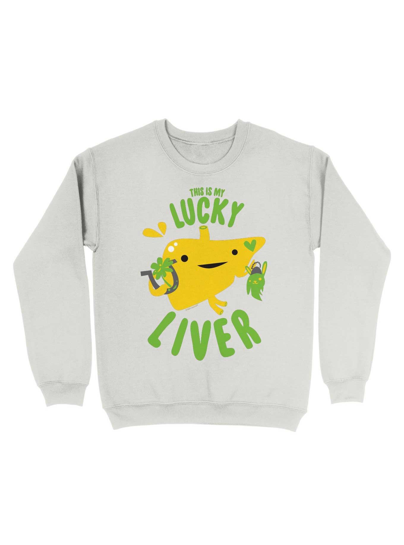 Lucky Liver - Cute Liver Surgery Transplant Funny Cirrhosis Hepatitis Humor Sweatshirt, WHITE, hi-res