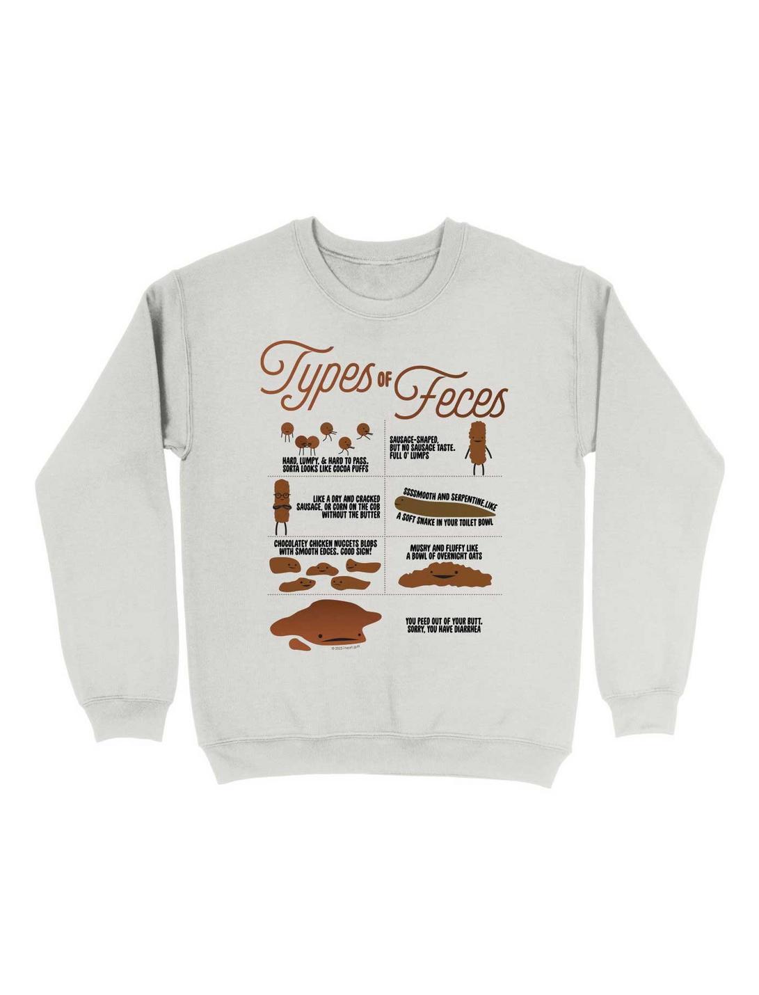 Types of Feces Poop Chart - Funny Stool Graphic Sweatshirt, WHITE, hi-res