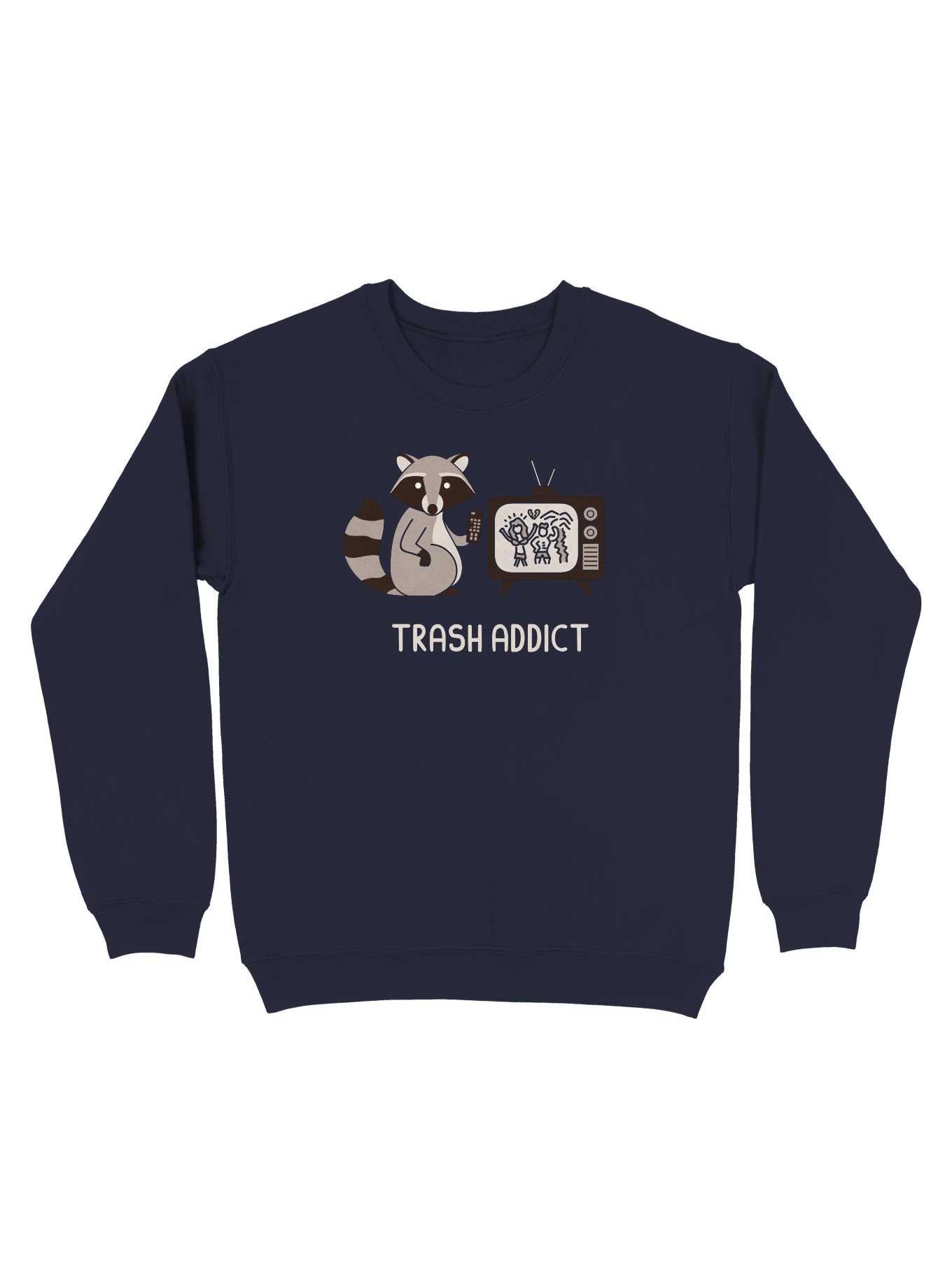 Raccoon TV Trash Addict Sweatshirt, NAVY, hi-res