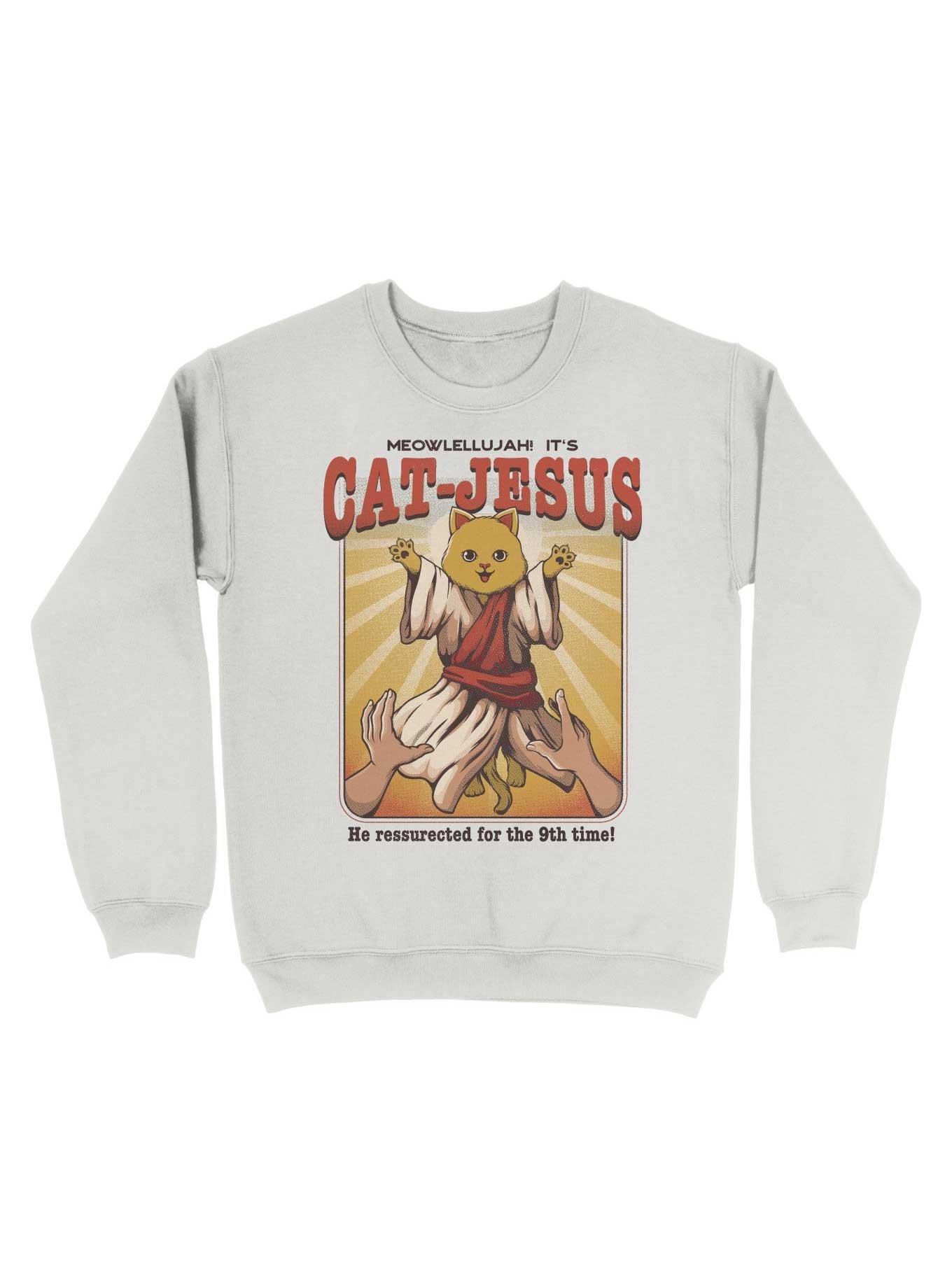 Meowlellujah! It's CatJesus Sweatshirt, WHITE, hi-res