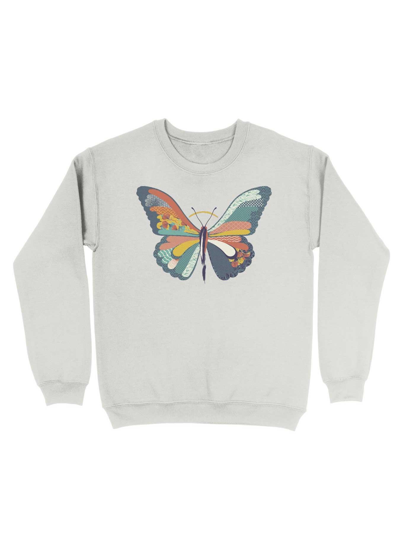 Japanese Pattern Butterfly Art Sweatshirt, WHITE, hi-res