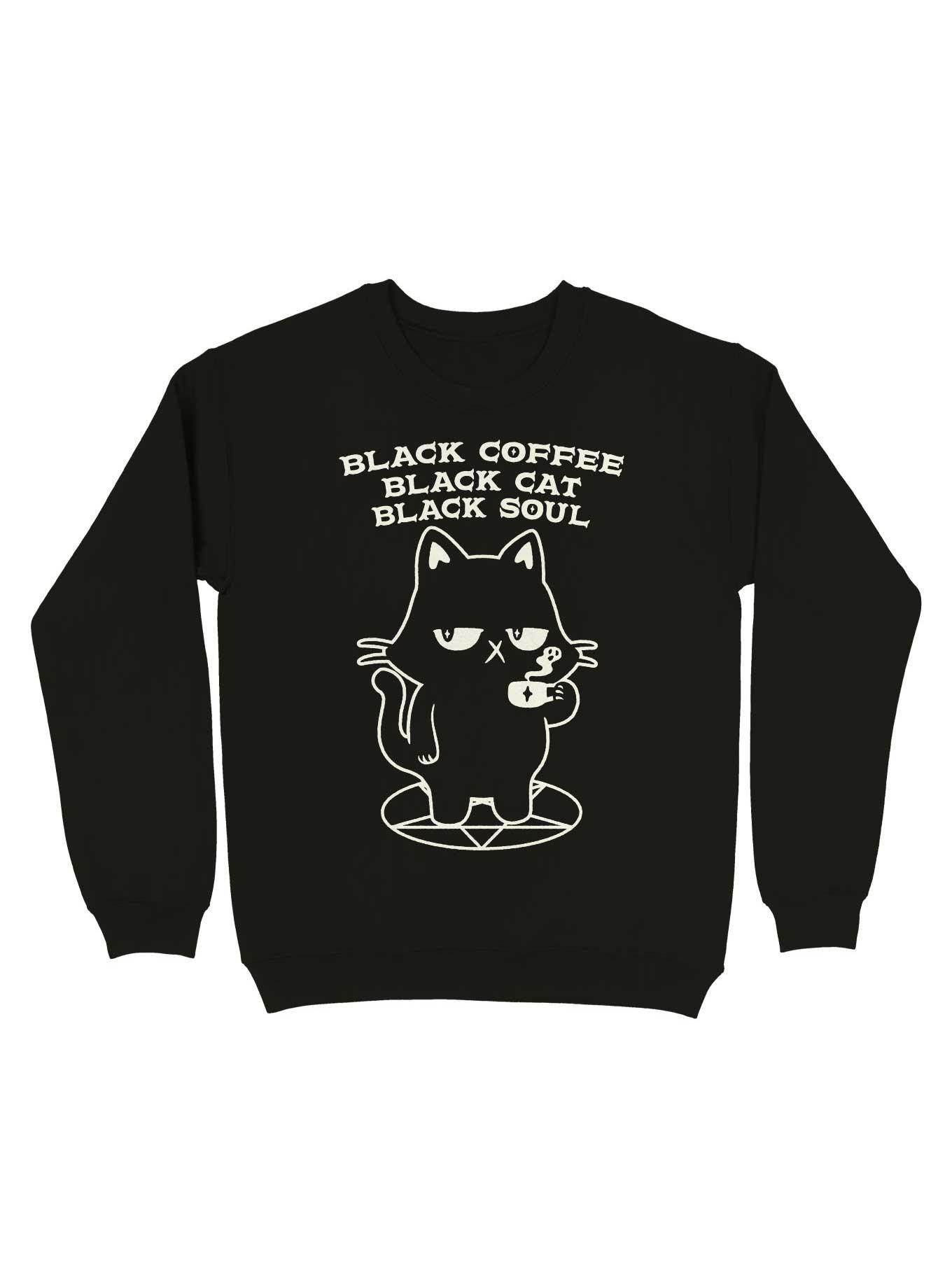 Black Coffee Black Cat Black Soul Sweatshirt, BLACK, hi-res