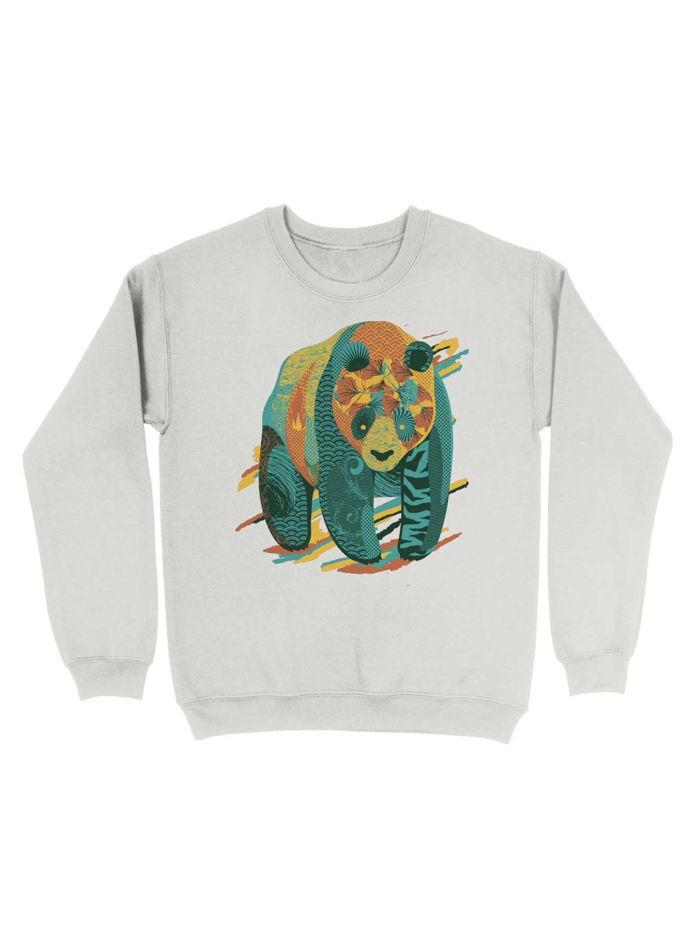 Colorful Tattooed Panda Textures Sweatshirt, WHITE, hi-res