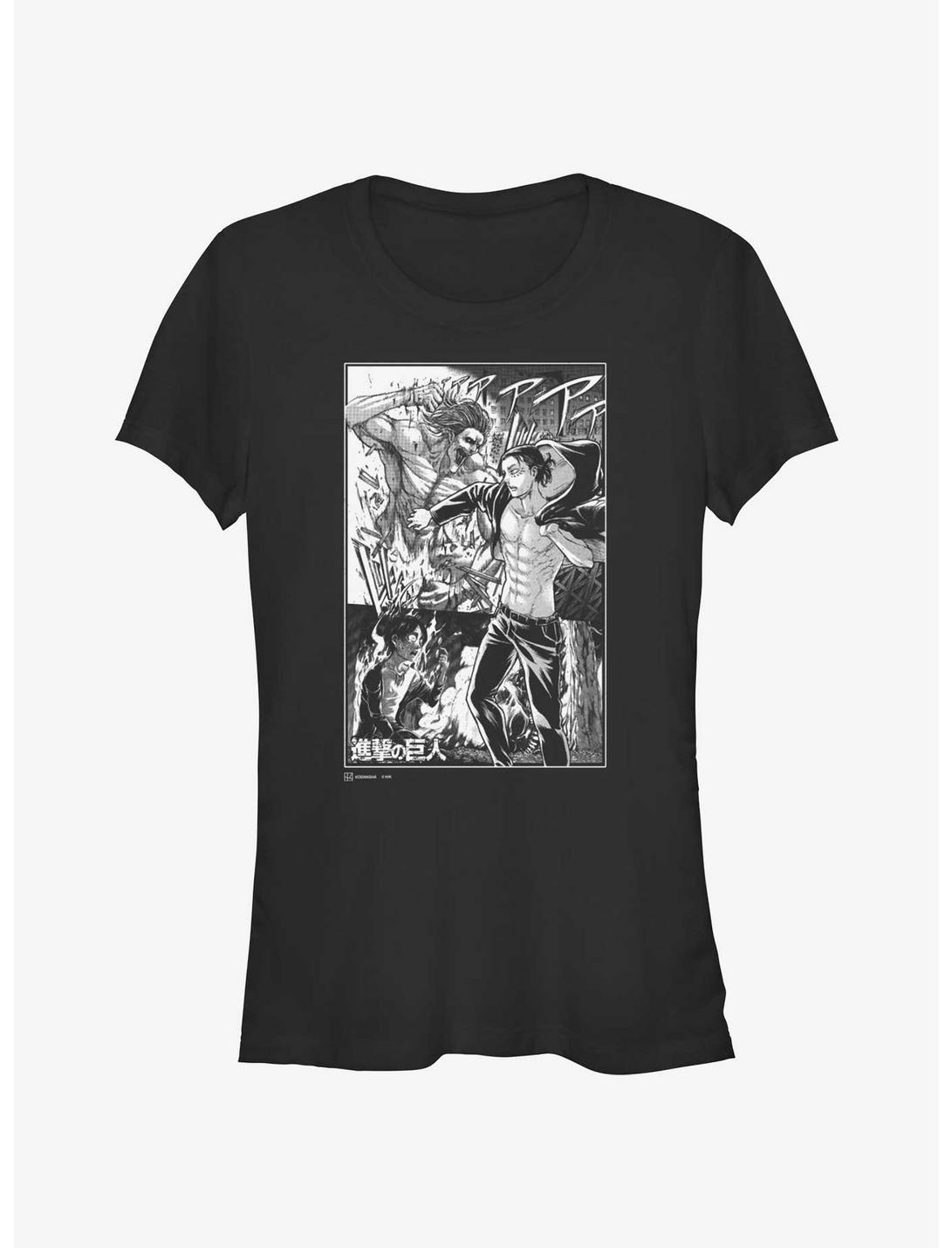 Attack on Titan Eren Yeager Manga Collage Girls T-Shirt, BLACK, hi-res