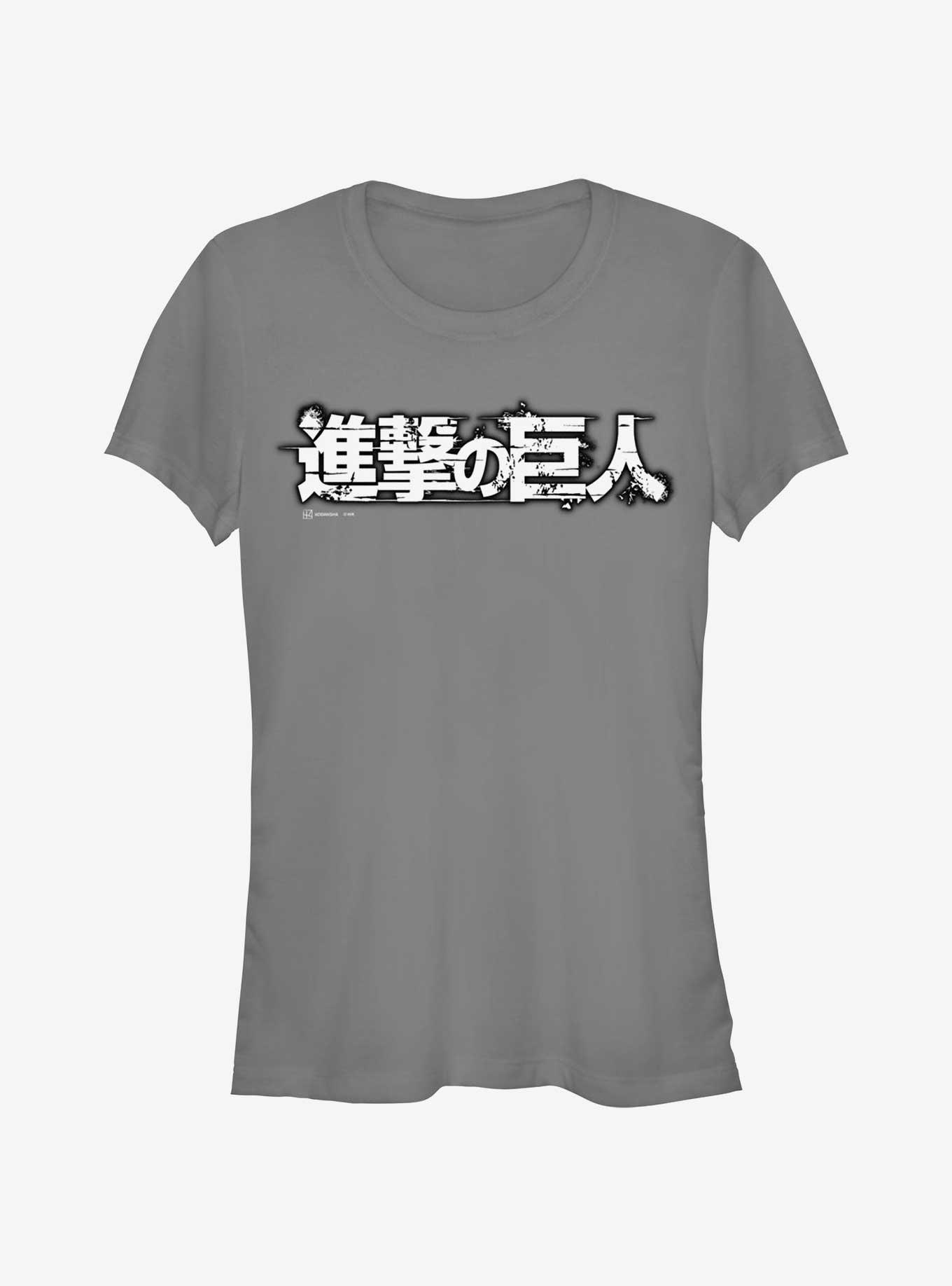 Attack on Titan Japanese Logo Girls T-Shirt, CHARCOAL, hi-res