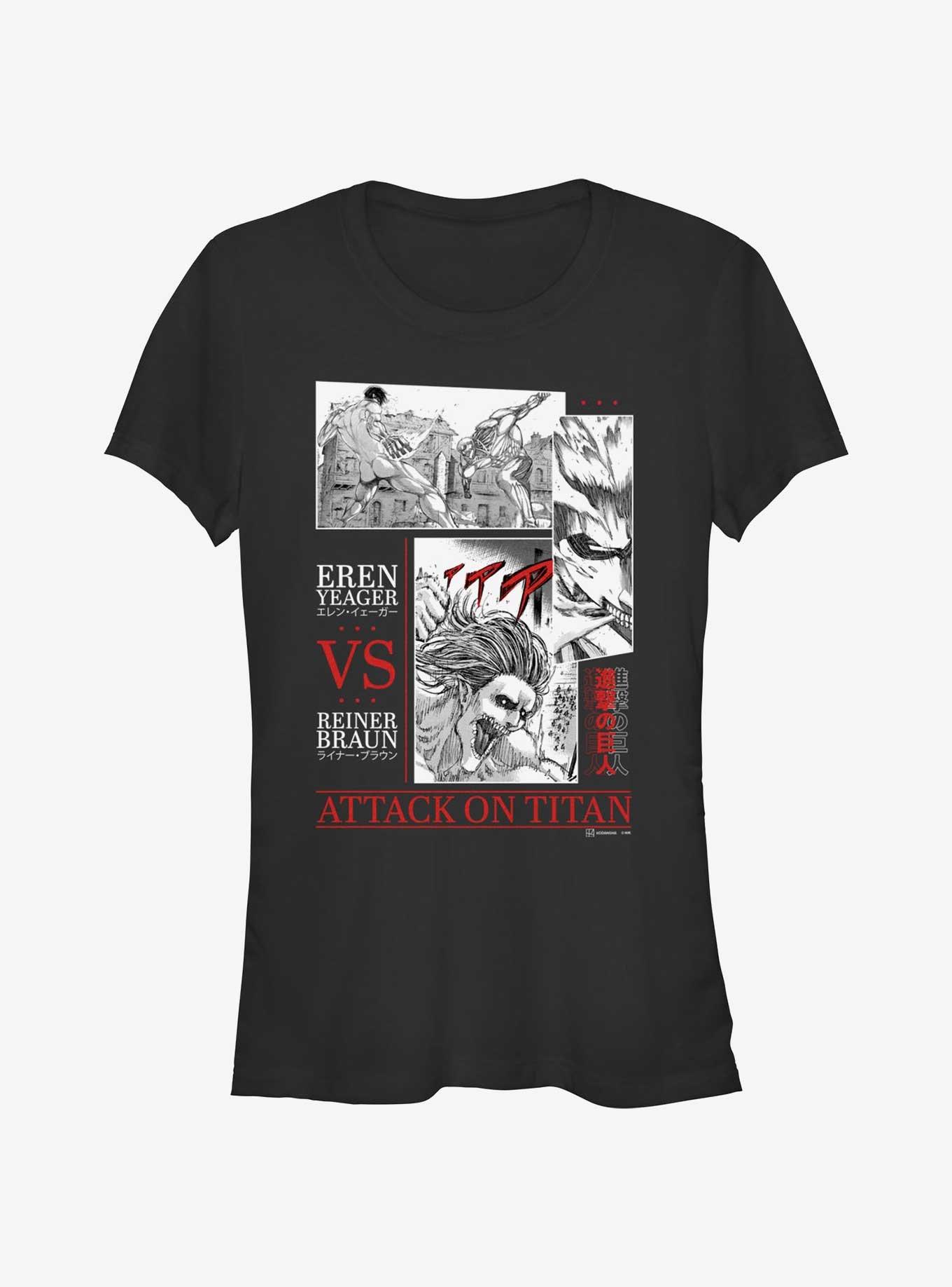 Attack on Titan Eren vs. Reiner Battle Sequence Girls T-Shirt, BLACK, hi-res