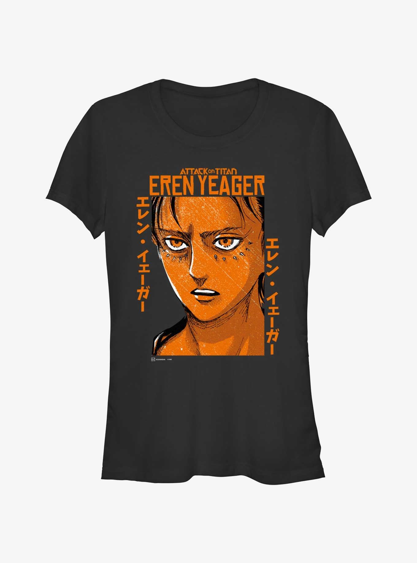 Attack on Titan Eren Yeager Portrait Girls T-Shirt, BLACK, hi-res