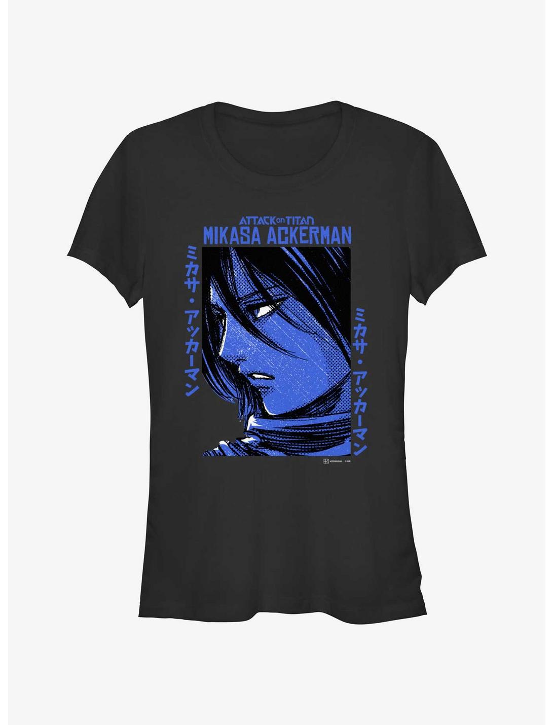 Attack on Titan Mikasa Ackerman Portrait Girls T-Shirt, BLACK, hi-res