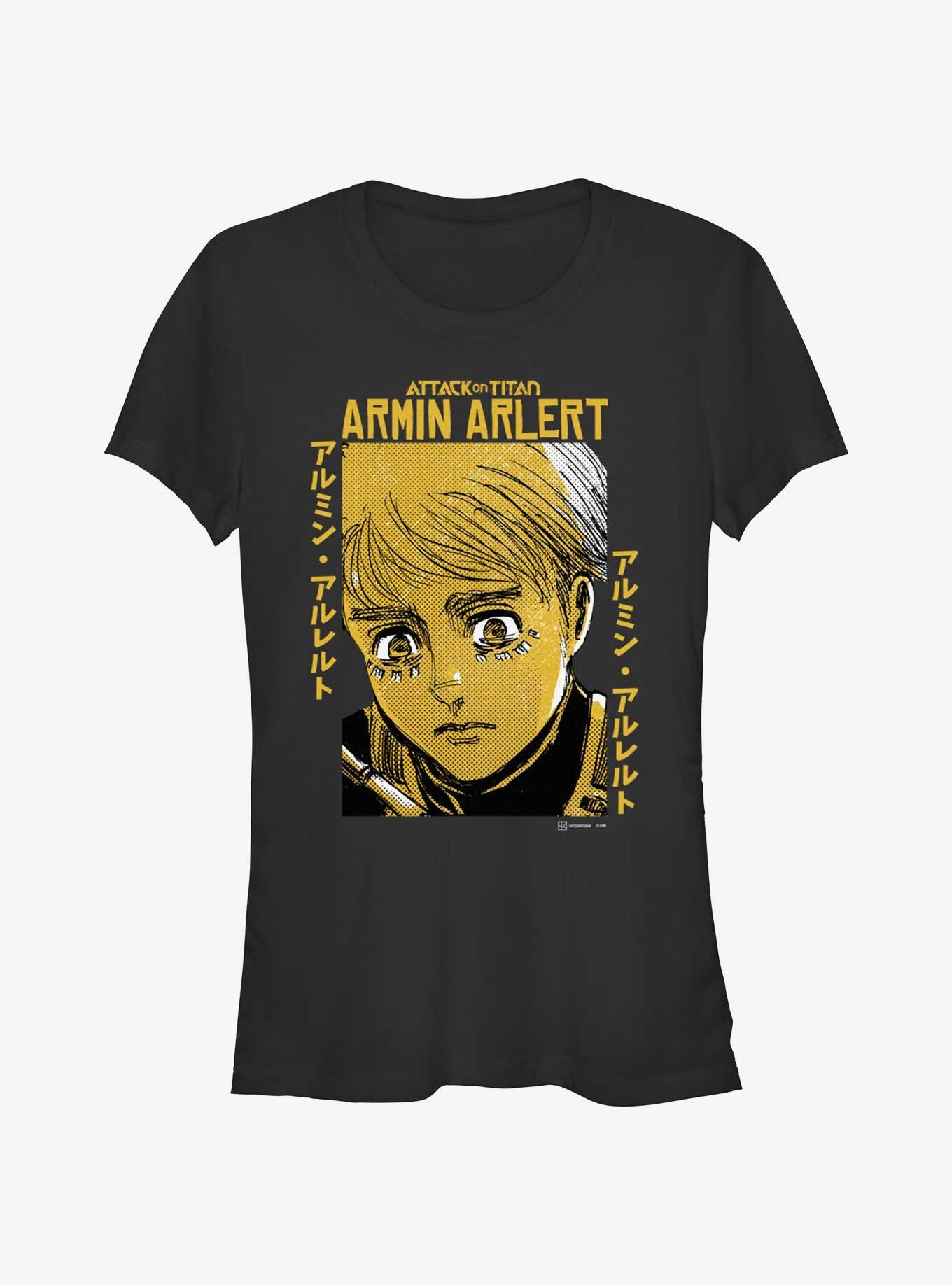 Attack on Titan Armin Arlert Portrait Girls T-Shirt Hot Topic Web Exclusive, BLACK, hi-res