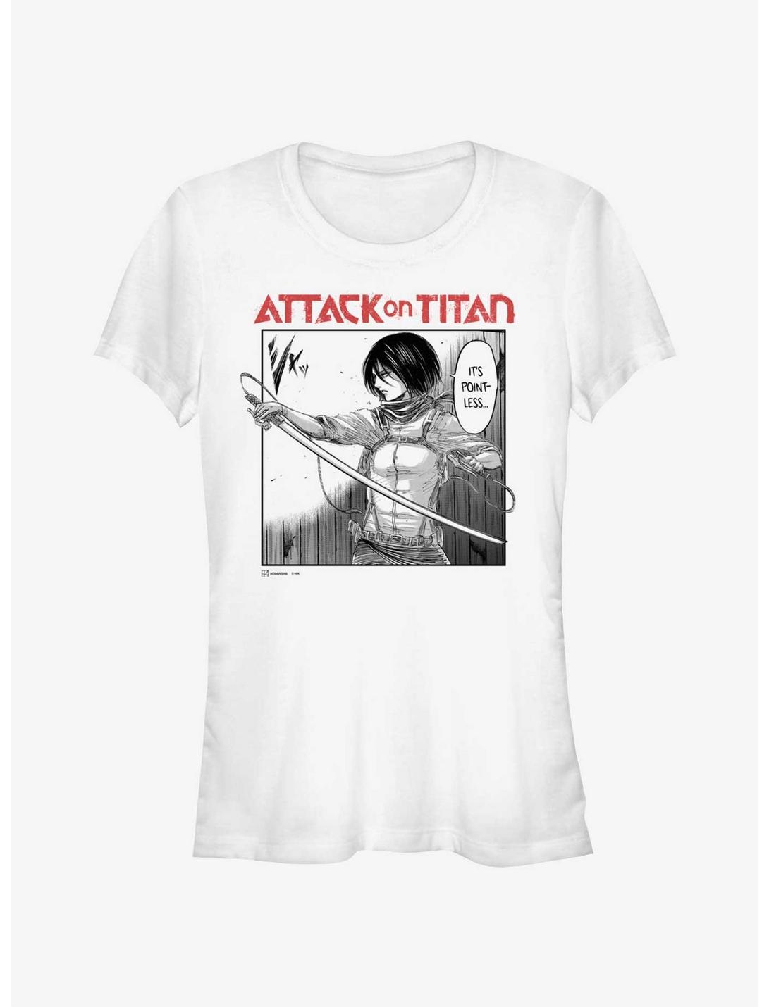 Attack on Titan Mikasa It's Pointless Manga Girls T-Shirt Hot Topic Web Exclusive, WHITE, hi-res