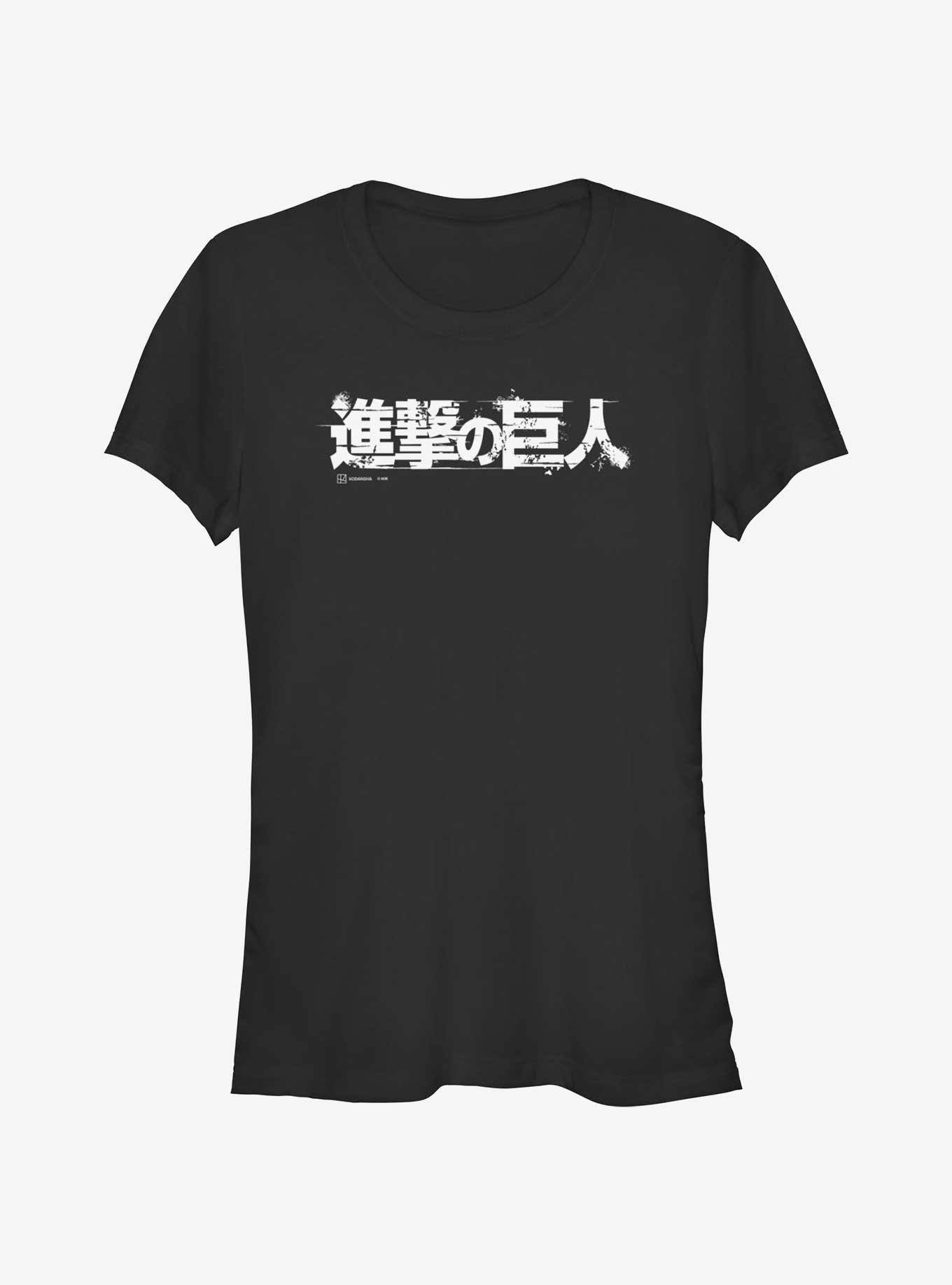 Attack on Titan Japanese Logo Girls T-Shirt, BLACK, hi-res