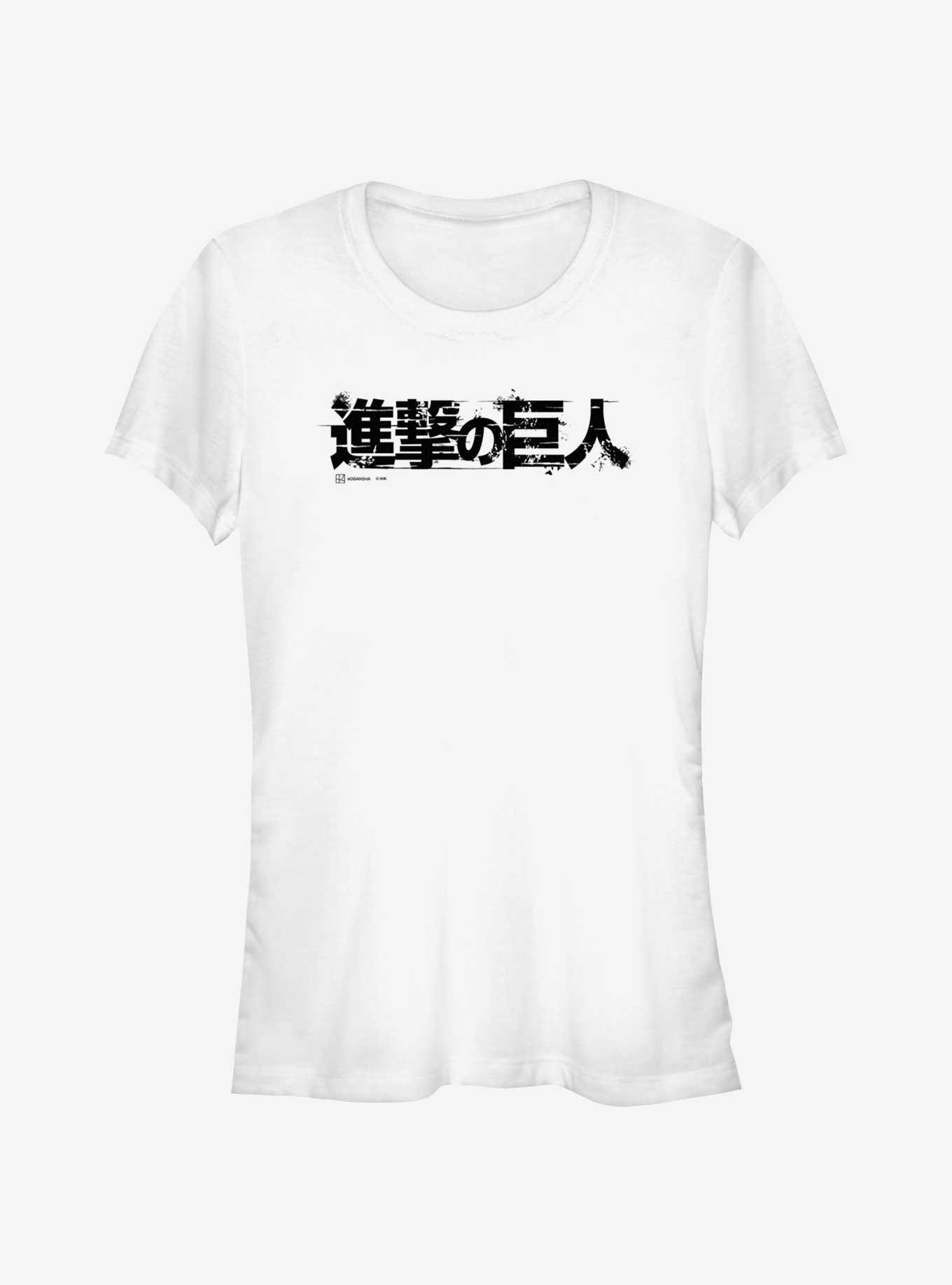 Attack on Titan Japanese Logo Girls T-Shirt, WHITE, hi-res