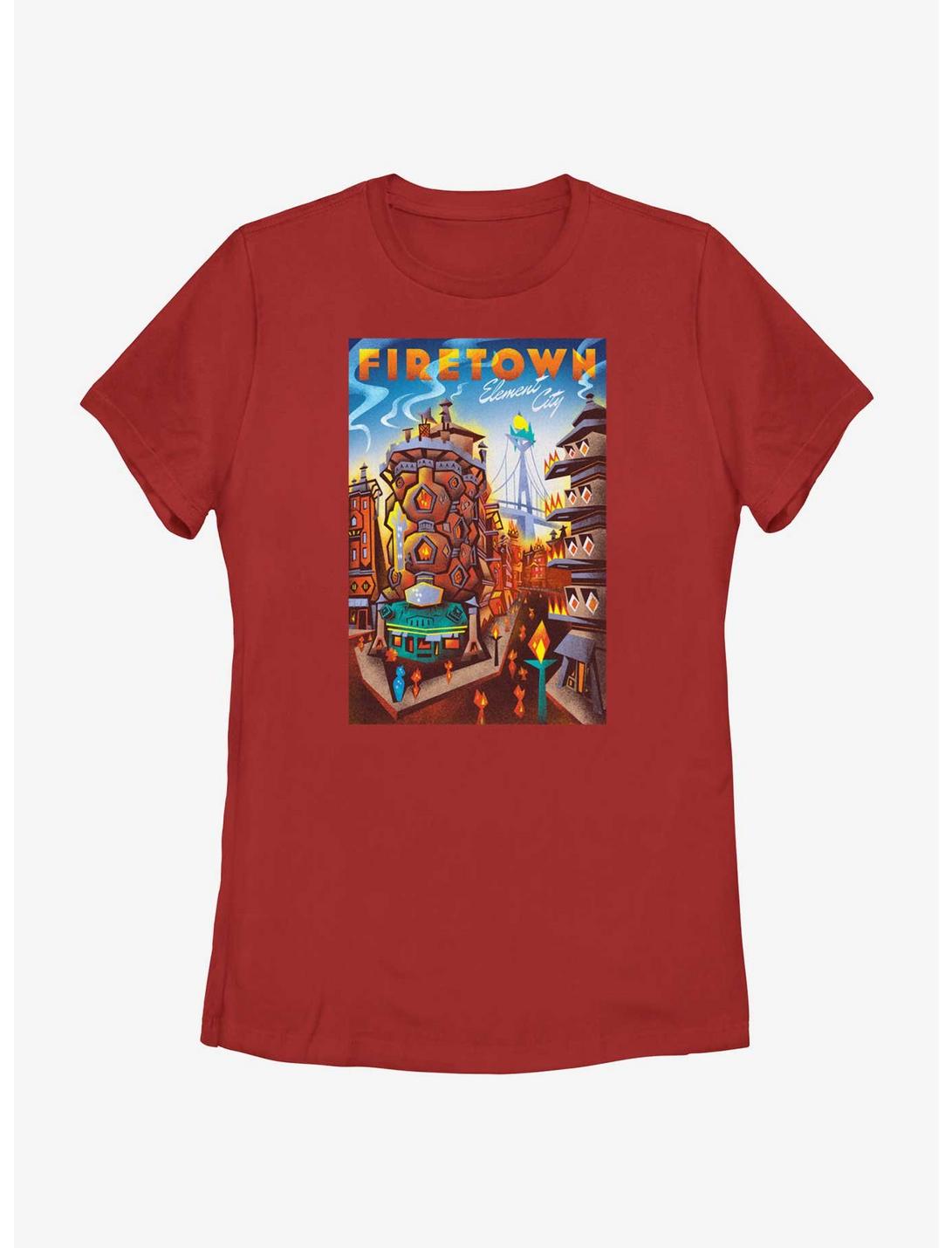 Disney Pixar Elemental Firetown Element City Poster Womens T-Shirt, RED, hi-res