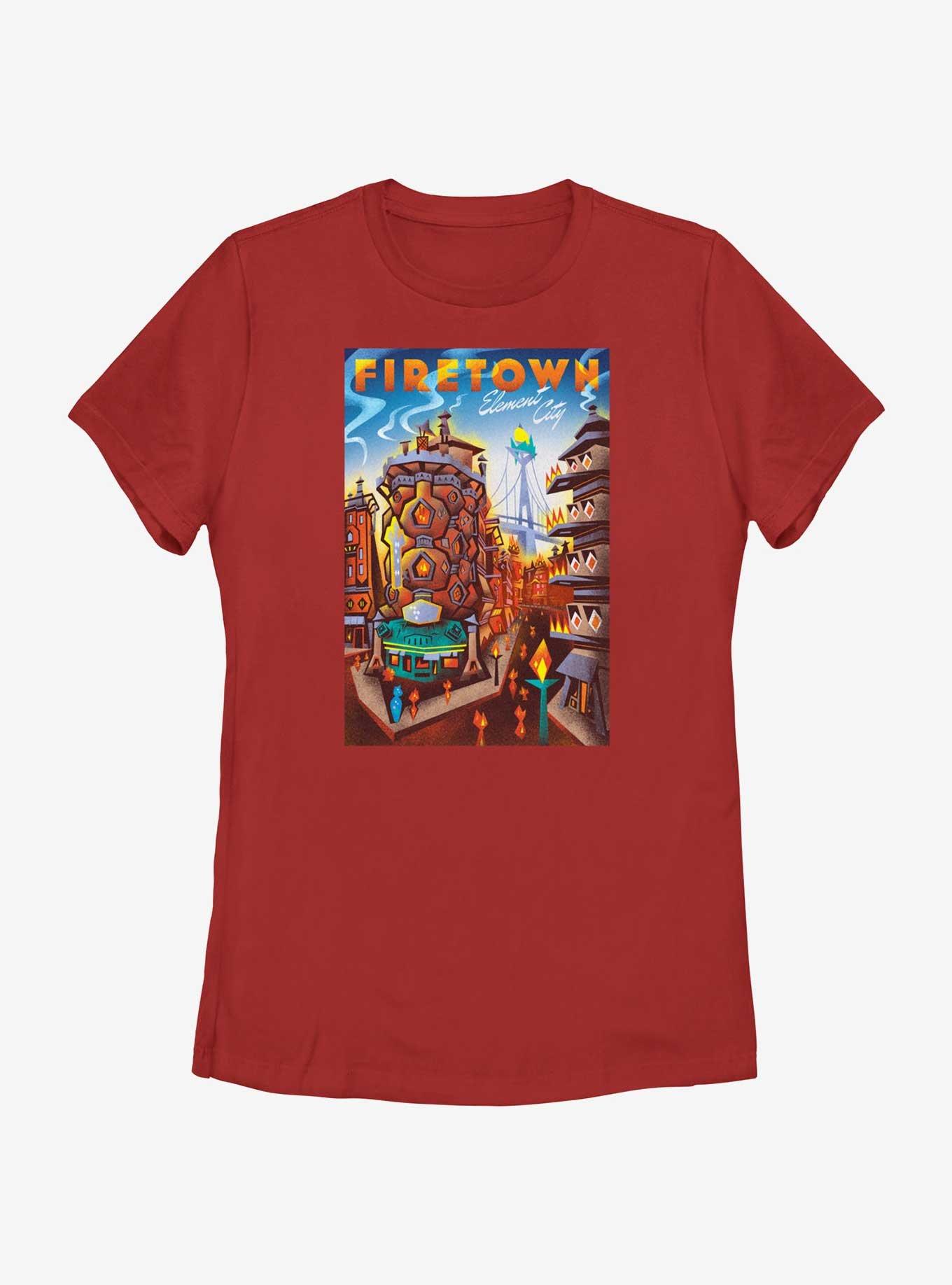 Disney Pixar Elemental Firetown Element City Poster Womens T-Shirt, RED, hi-res view 1
